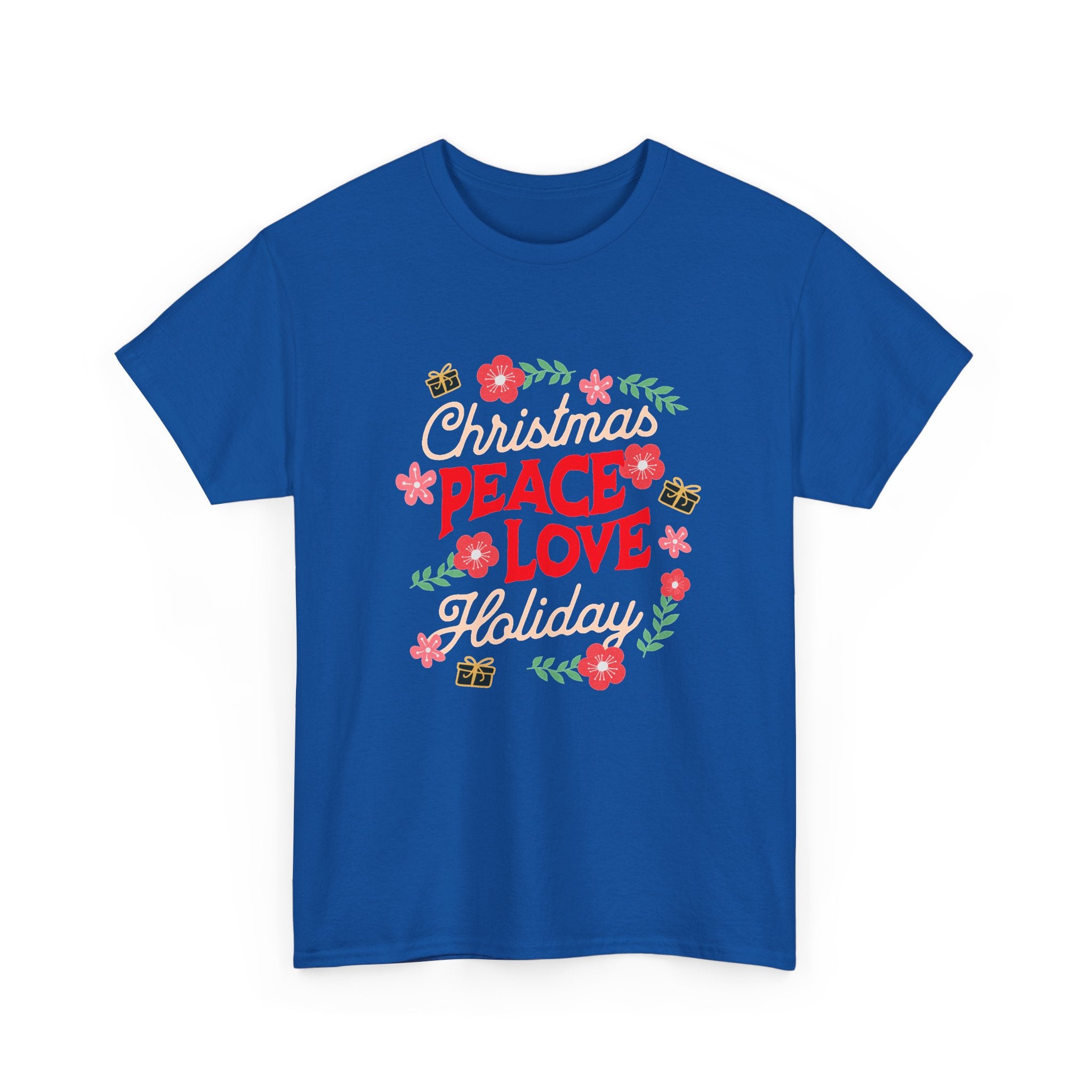 Christmas Peace & Love Holiday T-Shirt — Festive Floral Christmas Graphic Tee
