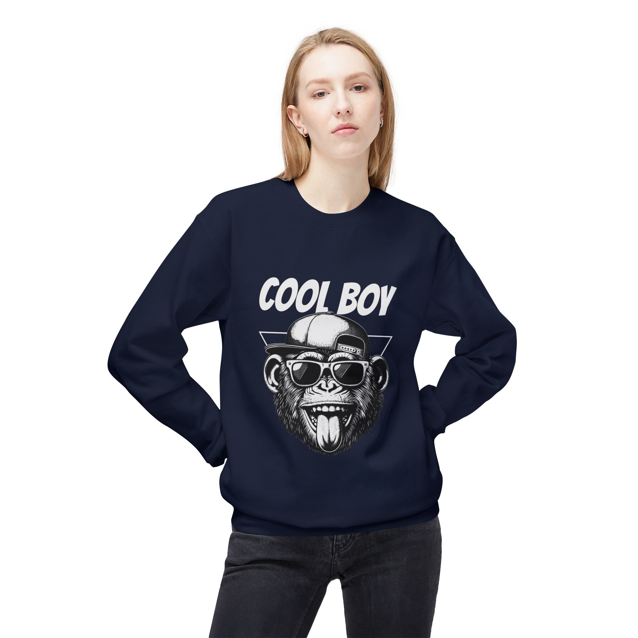 Cool Boy Monkey Sweatshirt, Funny Apparel for Teens, Casual Streetwear, Gift for Birthdays, Unisex Crewneck, Trendy Outfit