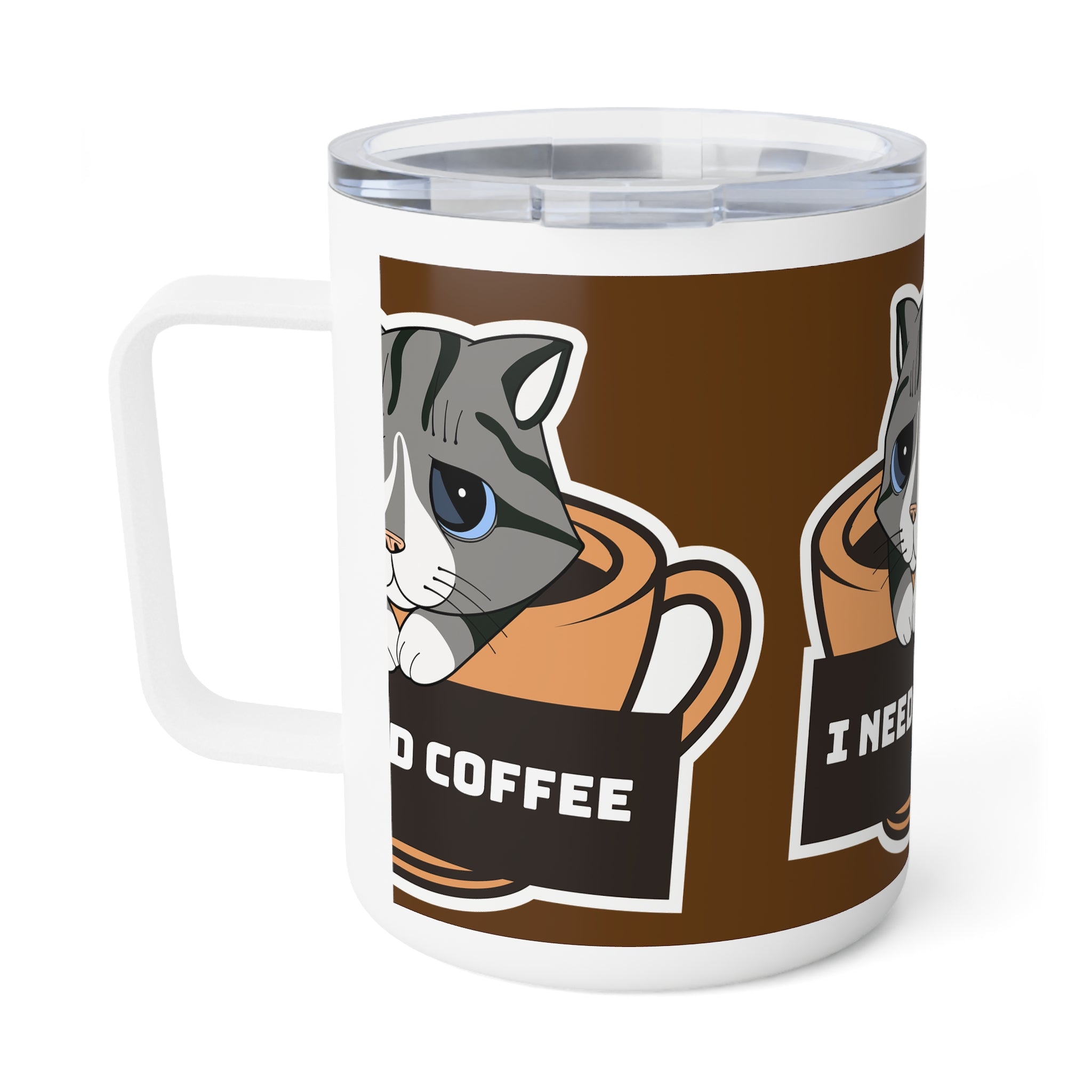 I need coffee - B rown Coffee Mug - Drinkware for Coffee Lovers, 10oz Insulated Design
