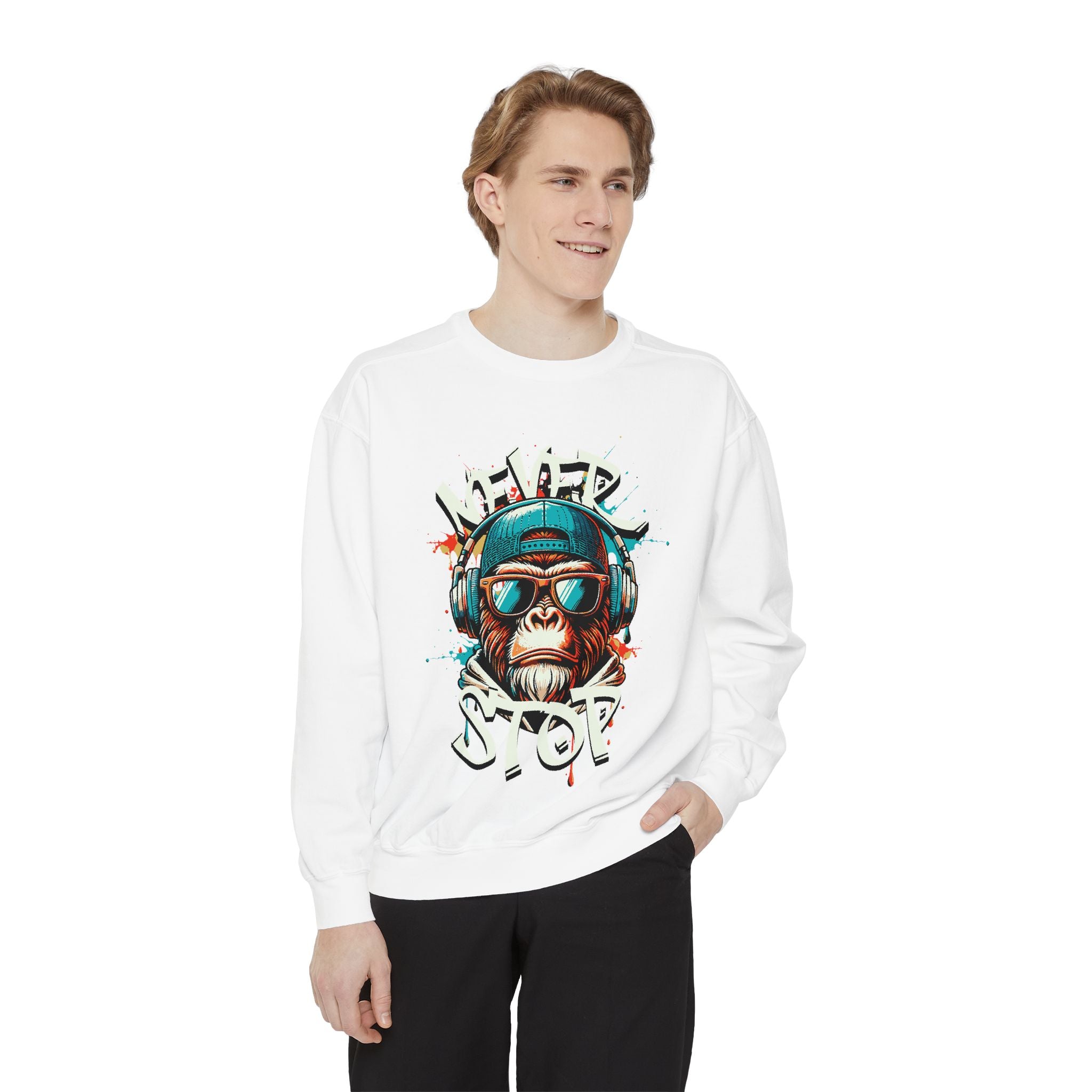 Cool Monkey Graphic Unisex Sweatshirt - Relaxed Fit, Perfect for Casual Outings, Gifts, Music Lovers, Hipster Vibe, Everyday Wear