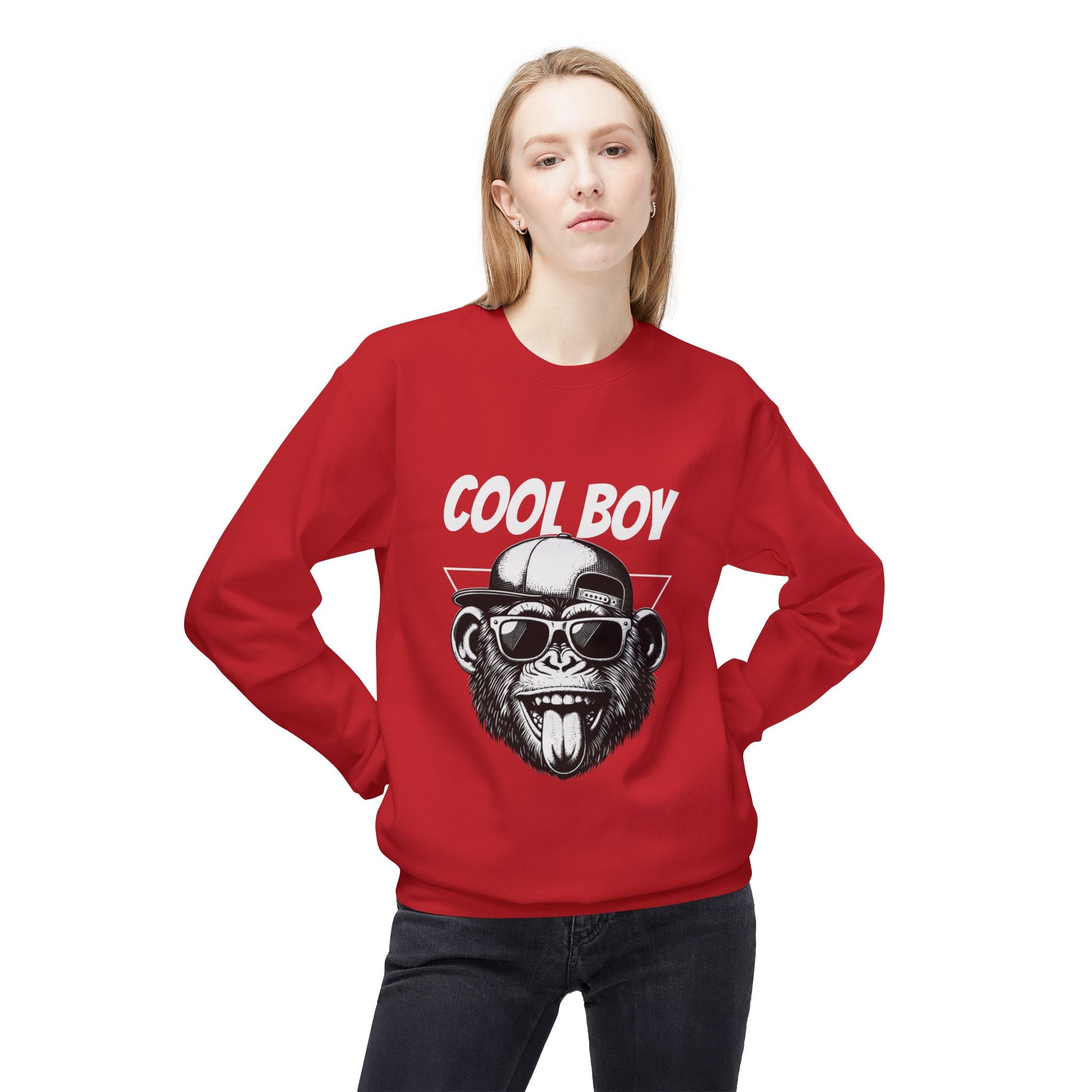Cool Boy Monkey Sweatshirt, Funny Apparel for Teens, Casual Streetwear, Gift for Birthdays, Unisex Crewneck, Trendy Outfit