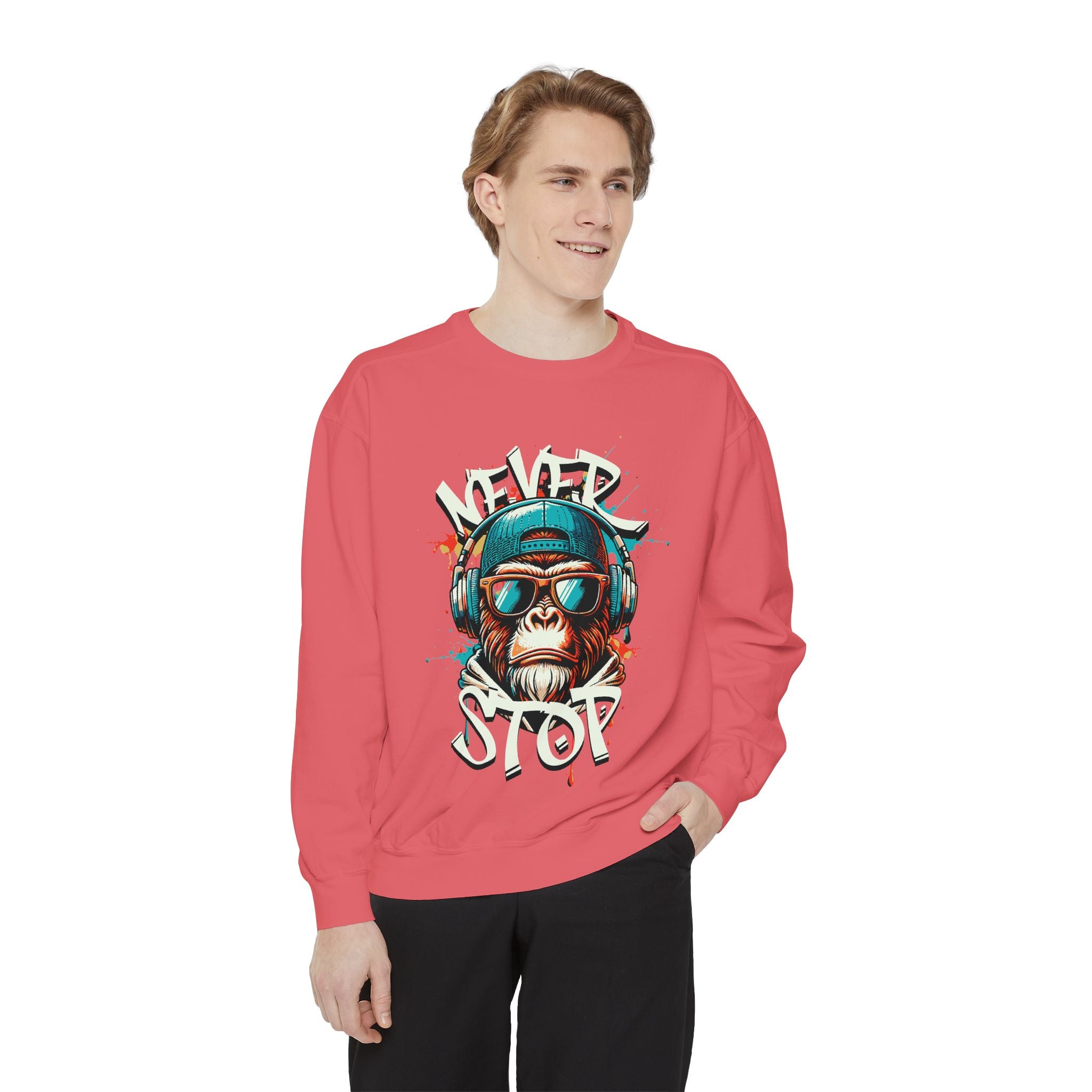Cool Monkey Graphic Unisex Sweatshirt - Relaxed Fit, Perfect for Casual Outings, Gifts, Music Lovers, Hipster Vibe, Everyday Wear