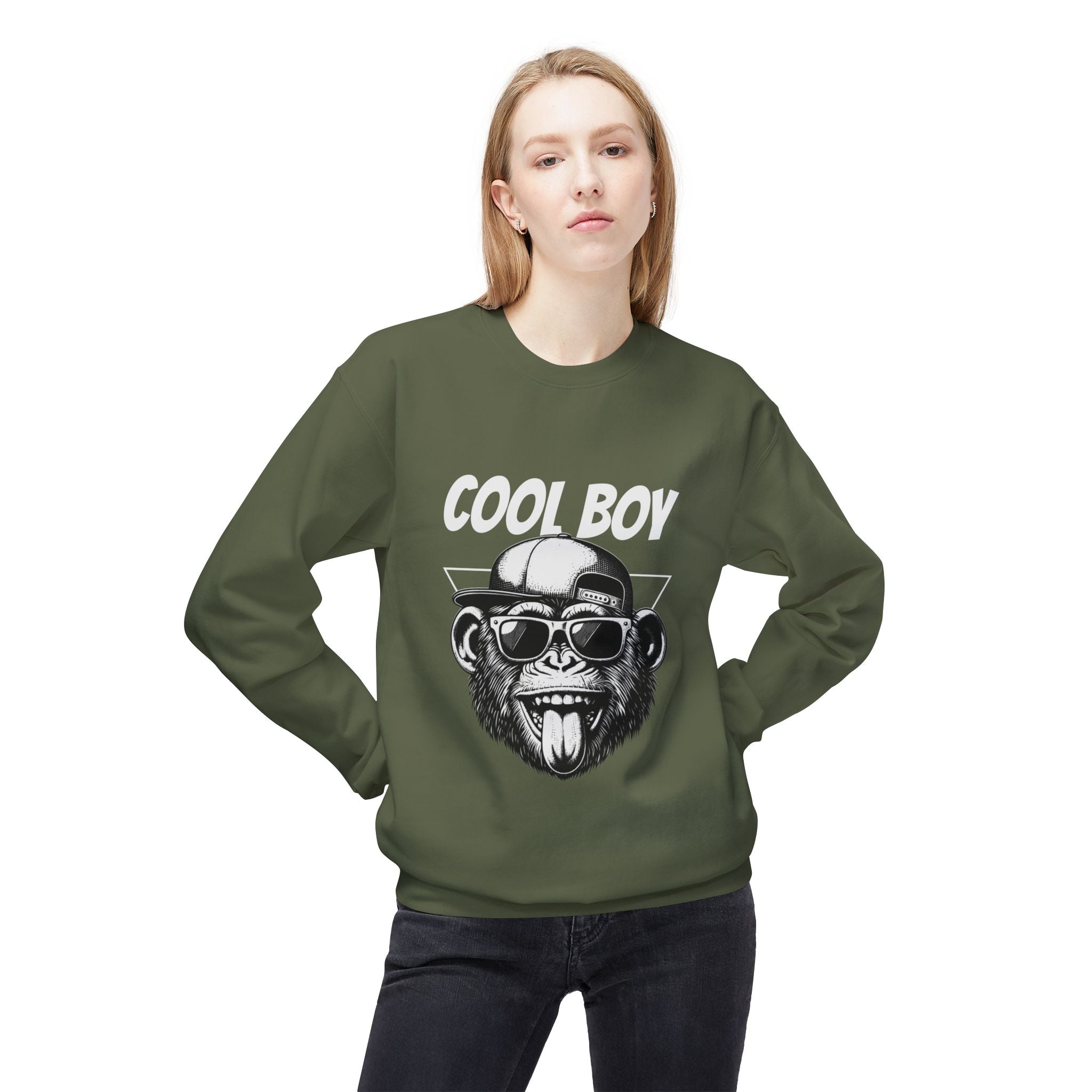 Cool Boy Monkey Sweatshirt, Funny Apparel for Teens, Casual Streetwear, Gift for Birthdays, Unisex Crewneck, Trendy Outfit