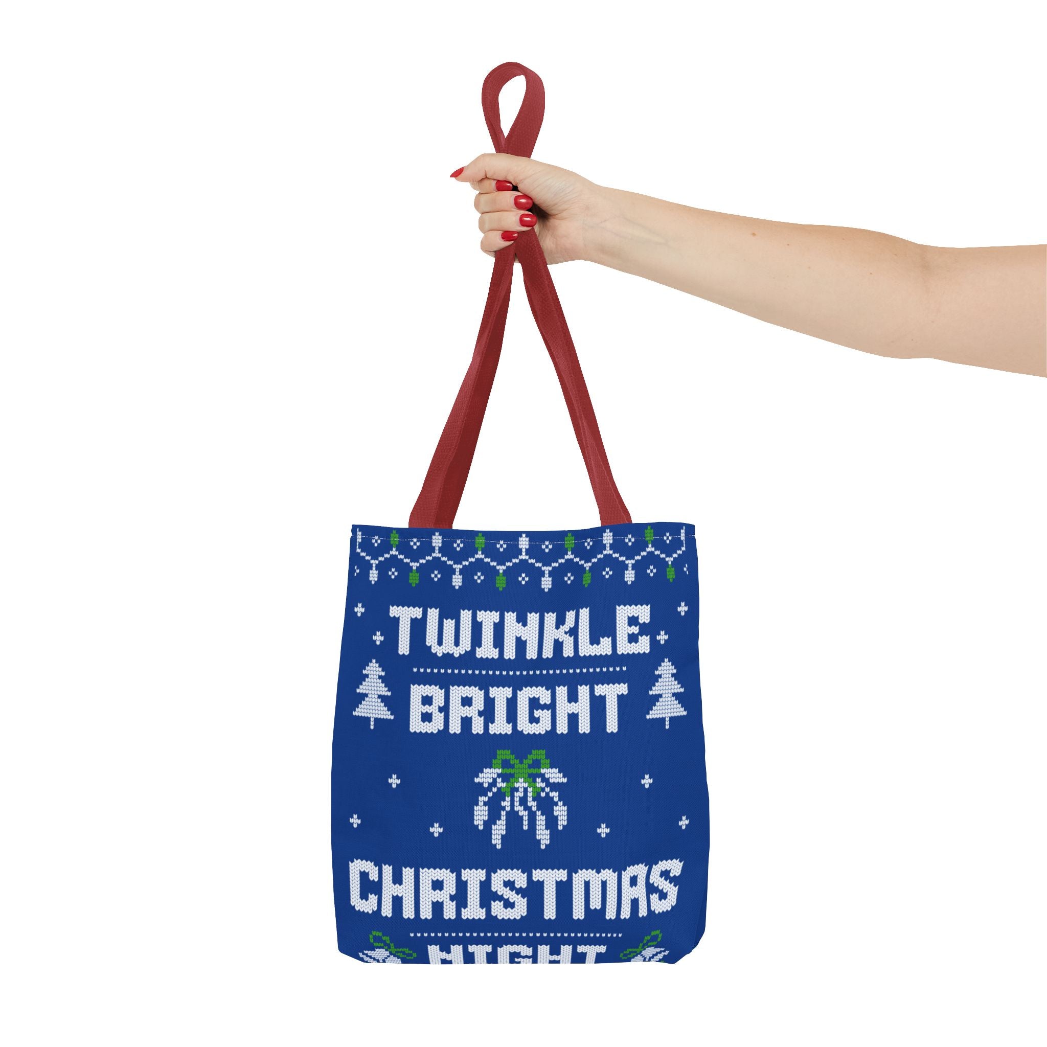 Blue Christmas Tote Bag, Holiday Shopping Bag, Festive Gift Bag, Twinkle Bright Designs, Eco-Friendly Christmas Decor
