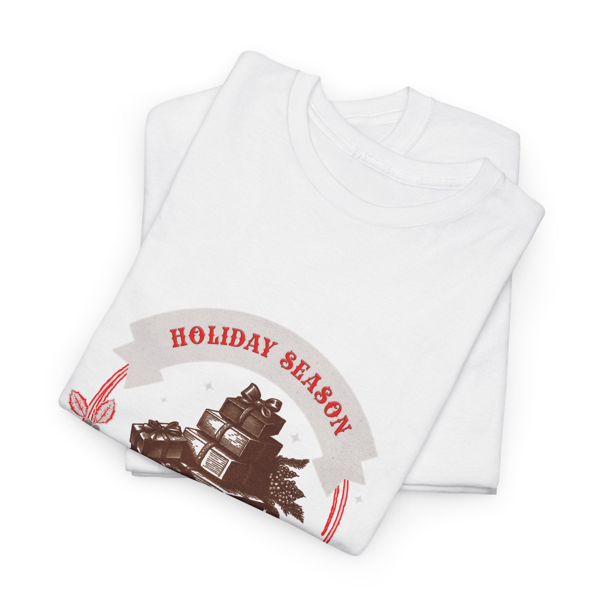 Merry Xmas Holiday Season T-Shirt — Vintage Christmas Gift Stack Graphic Tee
