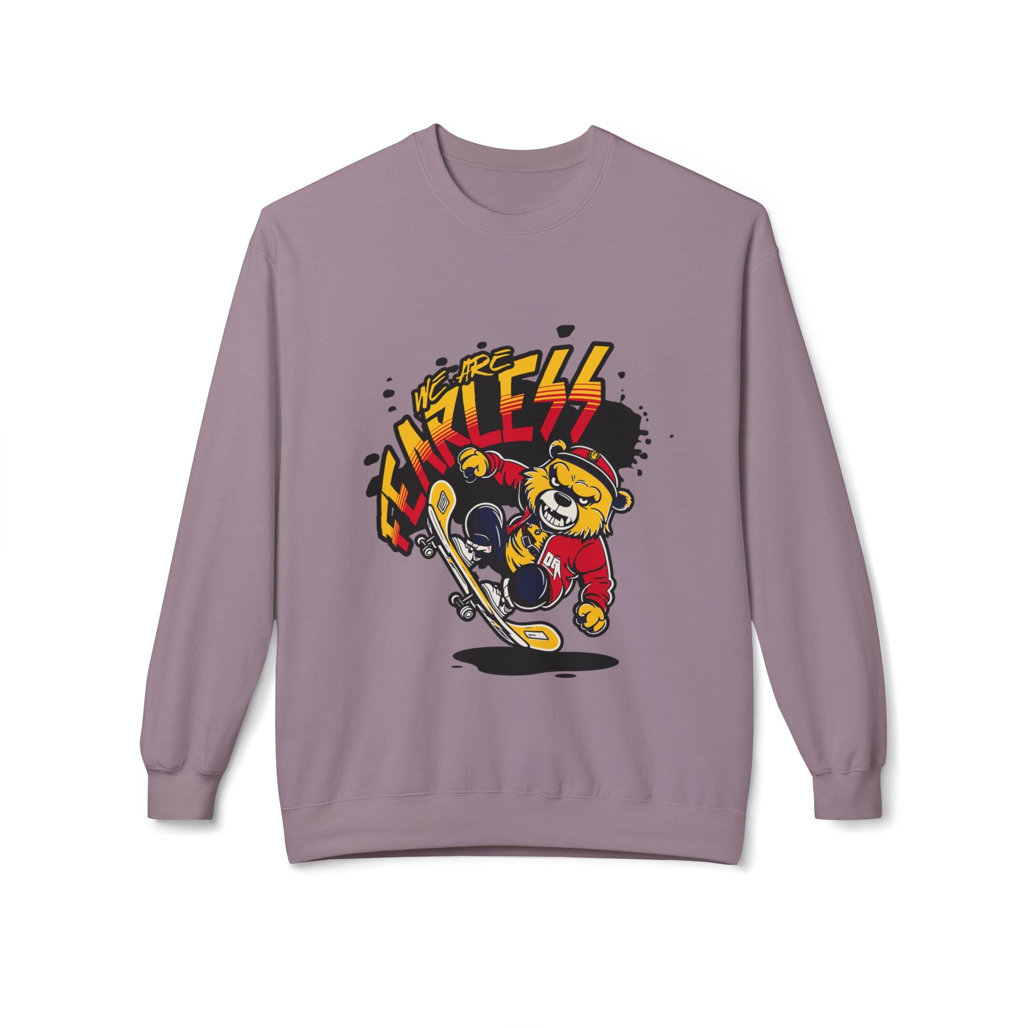 Fearless Skateboard Bear Crewneck Sweatshirt, Cozy Streetwear, Gifts for Skaters, Unisex Fall Fashion, Edgy Graphic Sweatshirt