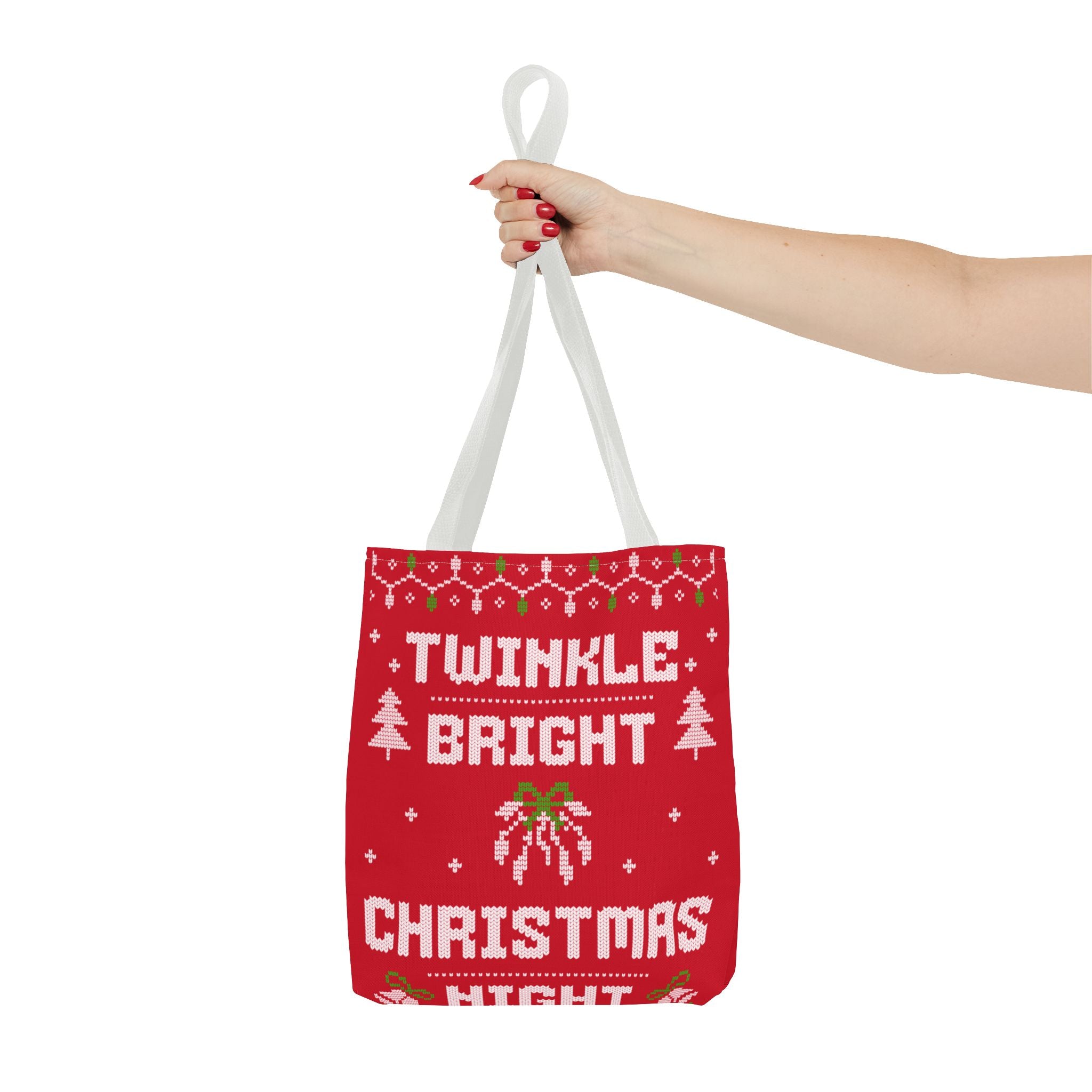 Red Christmas Tote Bag, Holiday Shopping Bag, Festive Gift Bag, Twinkle Bright Designs, Eco-Friendly Christmas Decor