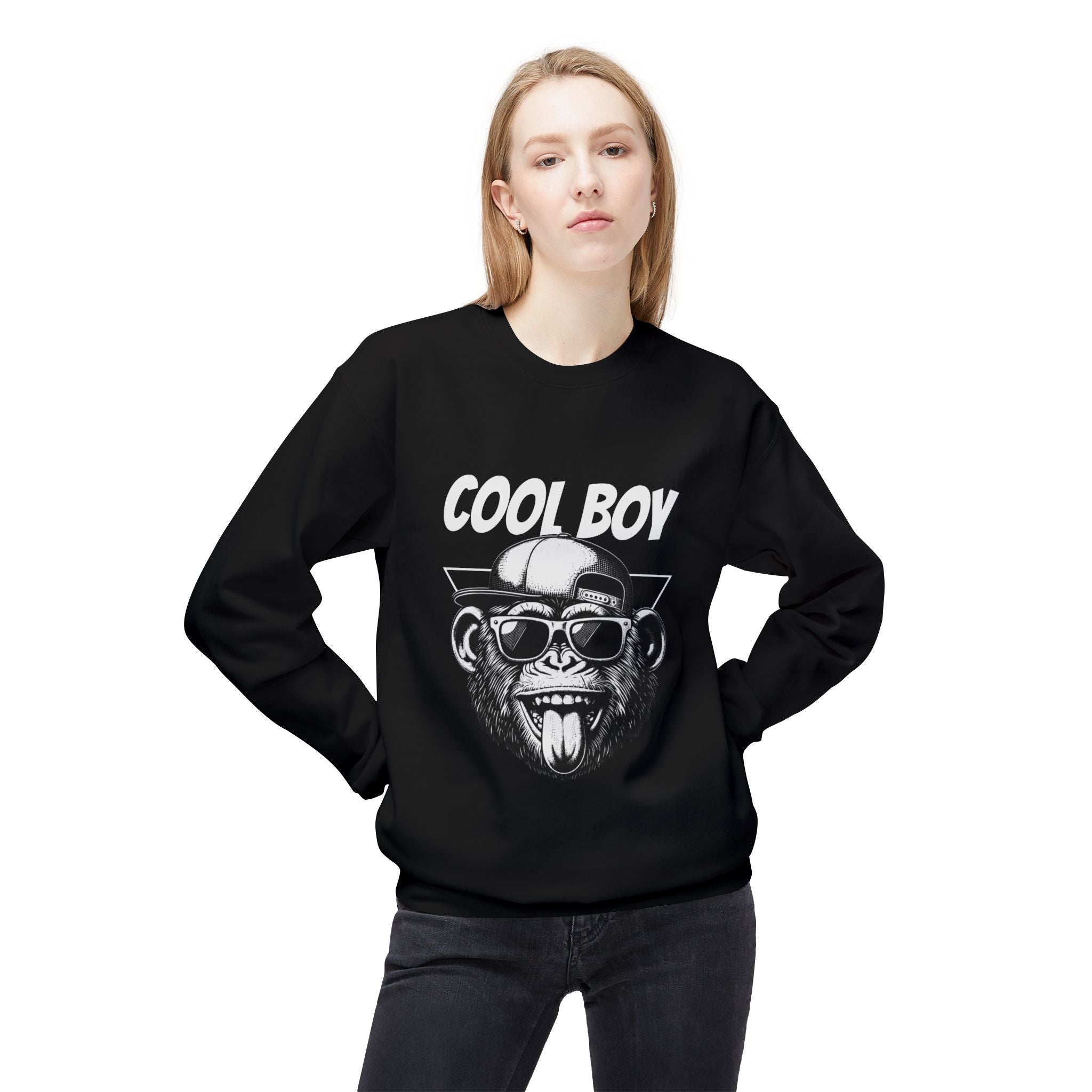 Cool Boy Monkey Sweatshirt, Funny Apparel for Teens, Casual Streetwear, Gift for Birthdays, Unisex Crewneck, Trendy Outfit