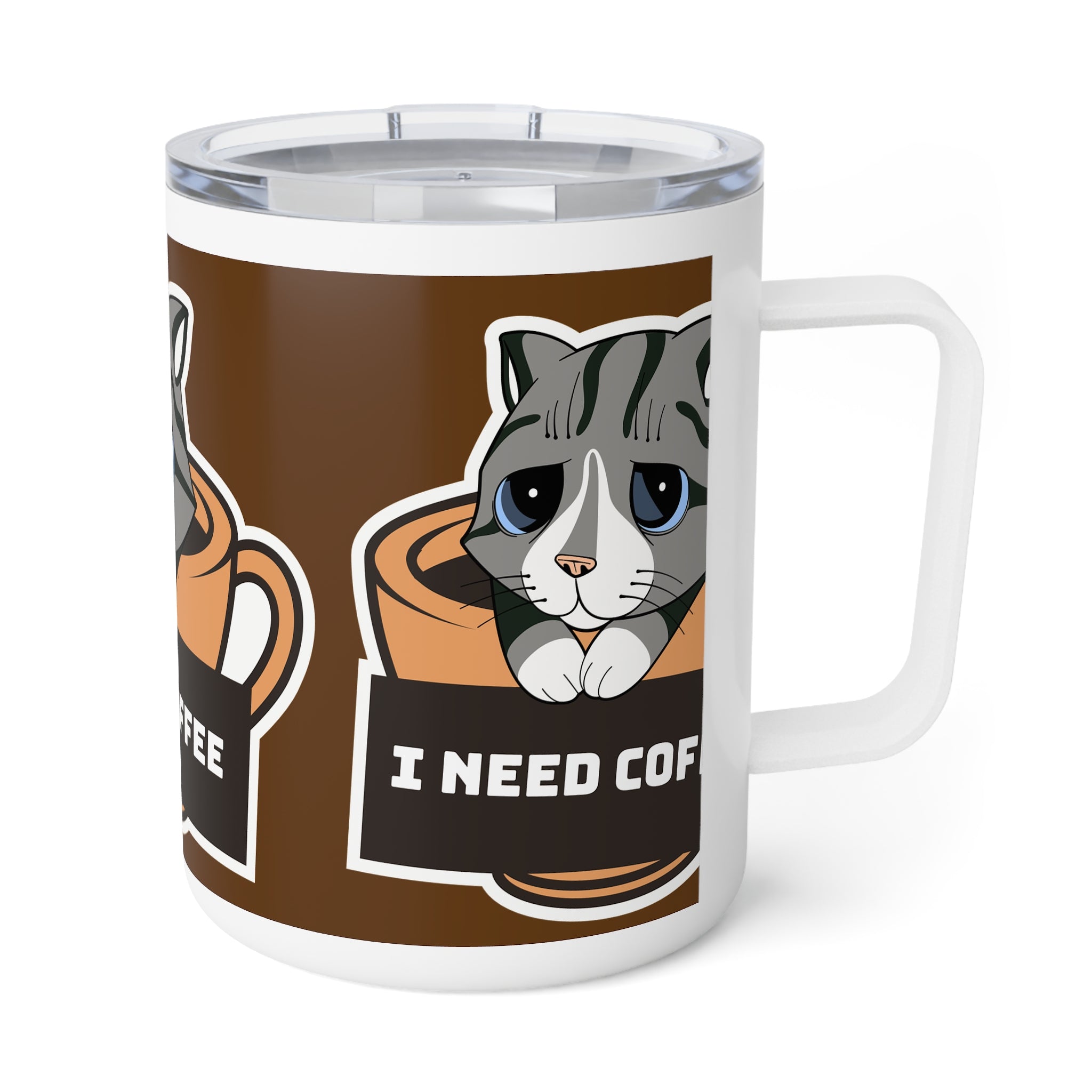I need coffee - B rown Coffee Mug - Drinkware for Coffee Lovers, 10oz Insulated Design