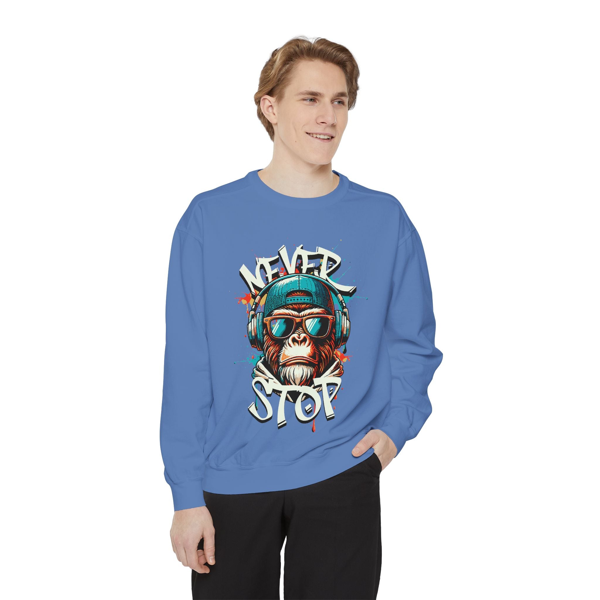 Cool Monkey Graphic Unisex Sweatshirt - Relaxed Fit, Perfect for Casual Outings, Gifts, Music Lovers, Hipster Vibe, Everyday Wear