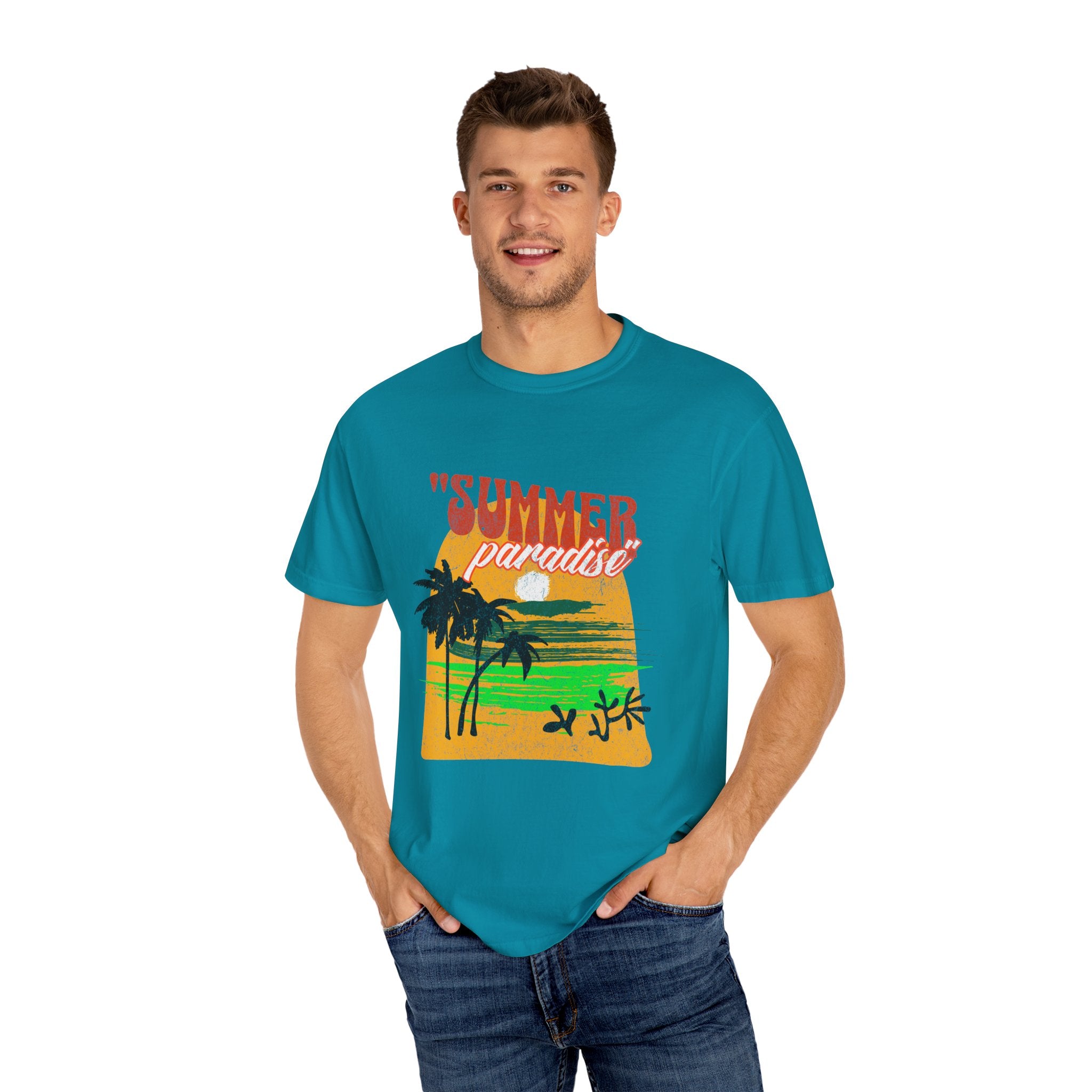 Tropical Summer Paradise Unisex Garment-Dyed T-Shirt