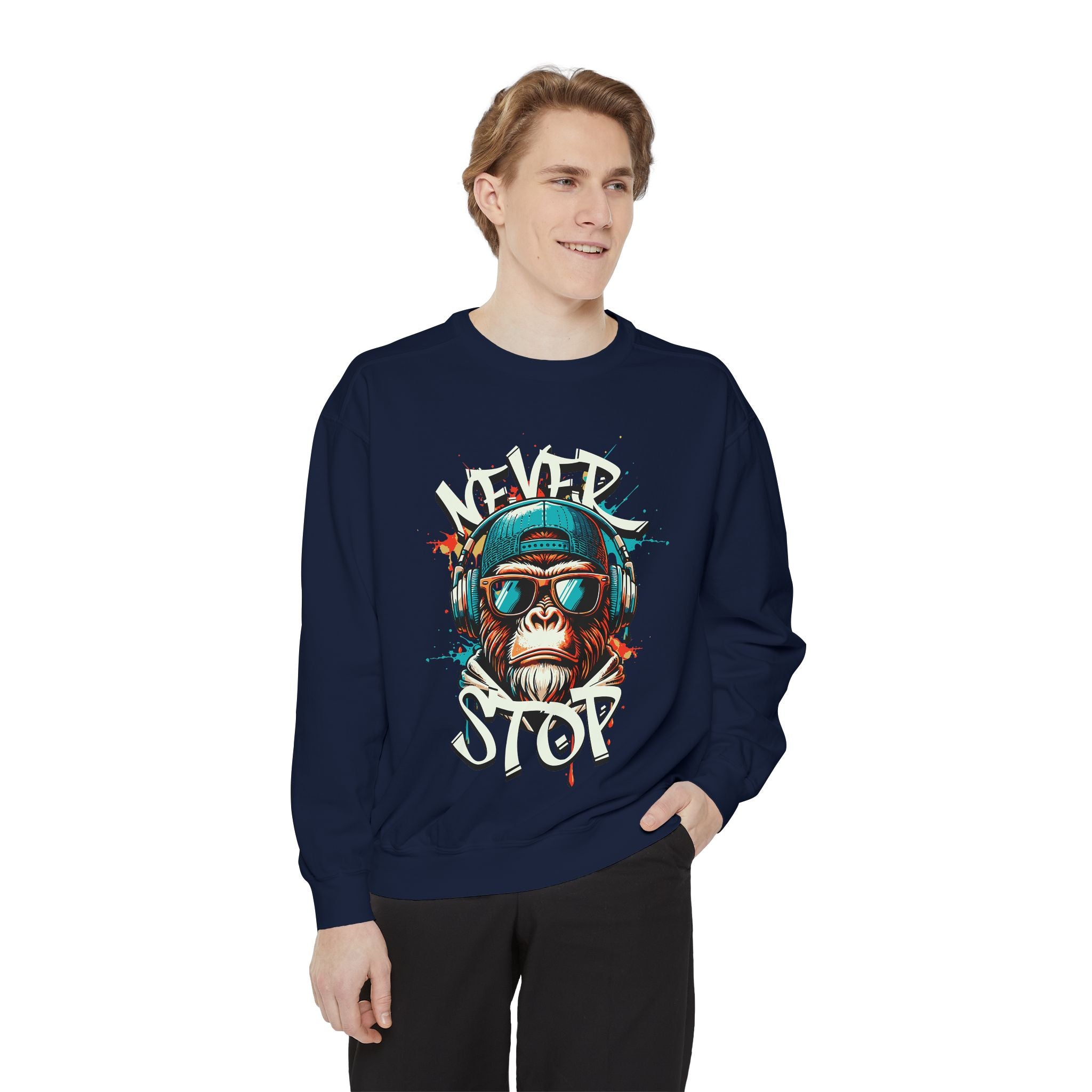 Cool Monkey Graphic Unisex Sweatshirt - Relaxed Fit, Perfect for Casual Outings, Gifts, Music Lovers, Hipster Vibe, Everyday Wear