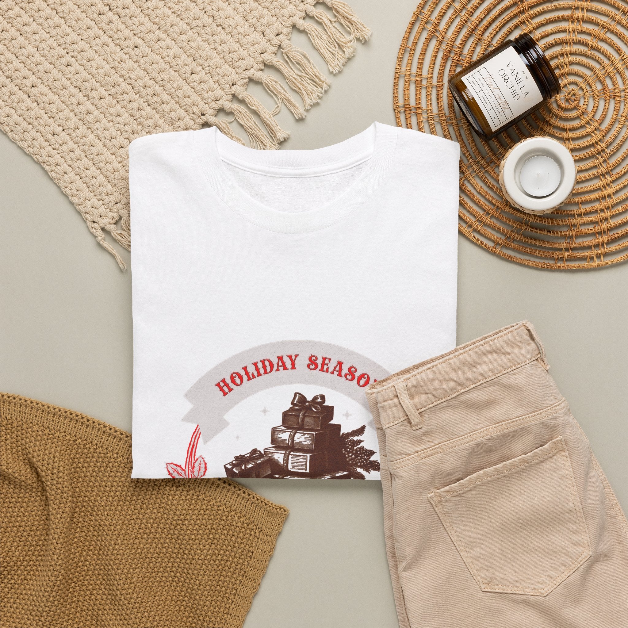 Merry Xmas Holiday Season T-Shirt — Vintage Christmas Gift Stack Graphic Tee