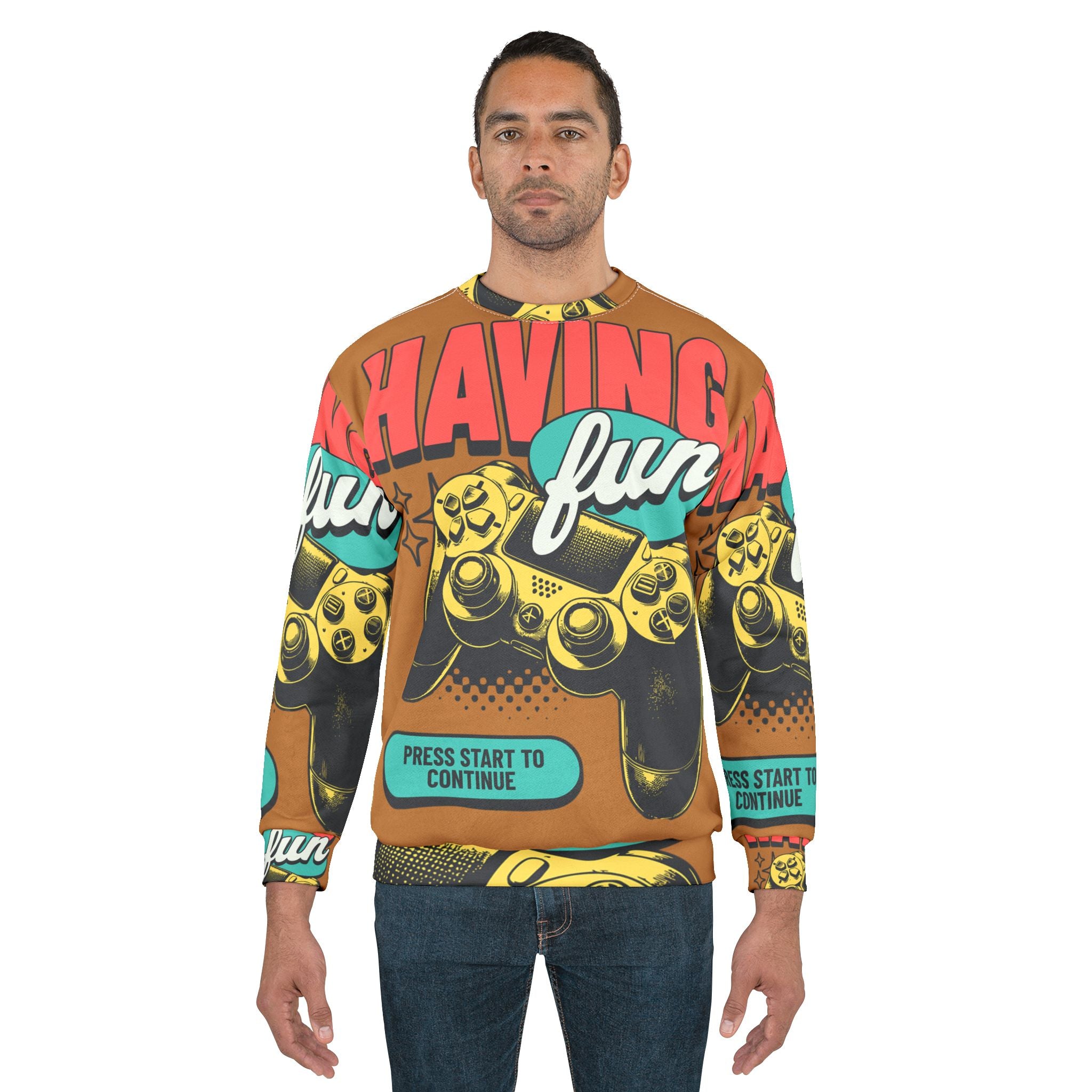 Fun Gamer Sweatshirt, Unisex Gaming Hoodie, Press Start Sweater, Video Game Apparel, Perfect Gift for Gamers