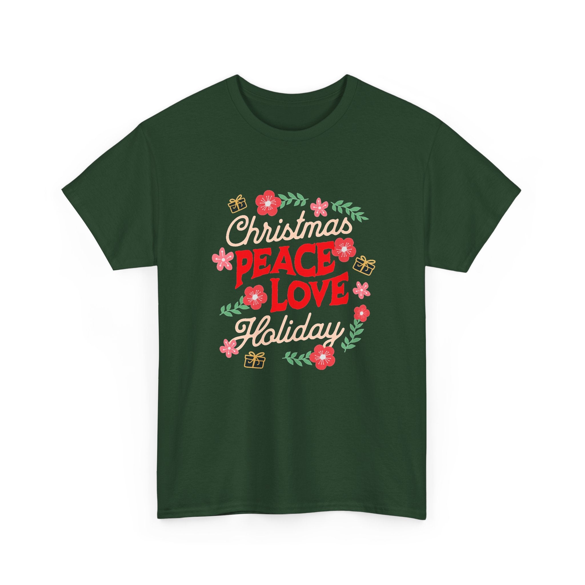 Christmas Peace & Love Holiday T-Shirt — Festive Floral Christmas Graphic Tee
