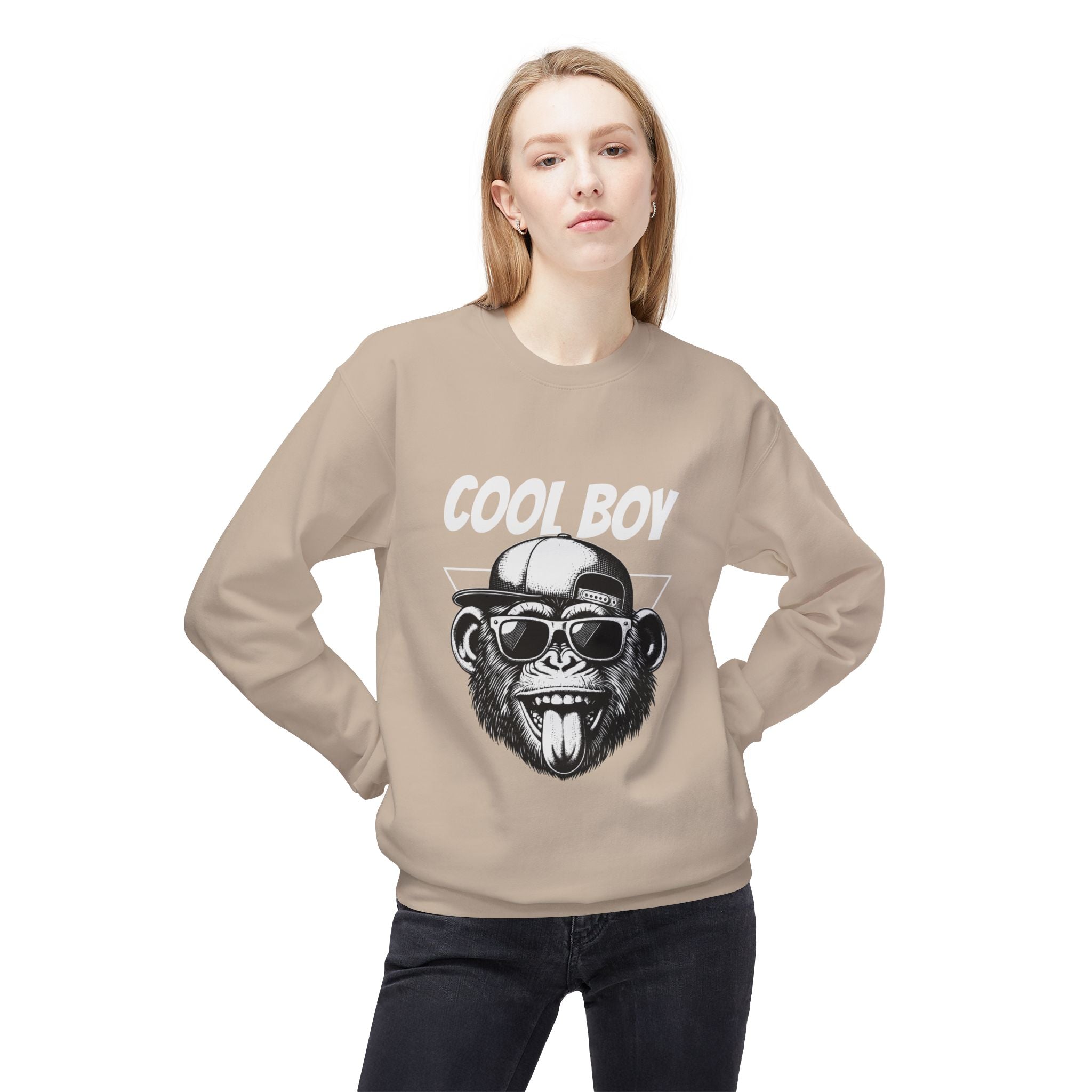 Cool Boy Monkey Sweatshirt, Funny Apparel for Teens, Casual Streetwear, Gift for Birthdays, Unisex Crewneck, Trendy Outfit