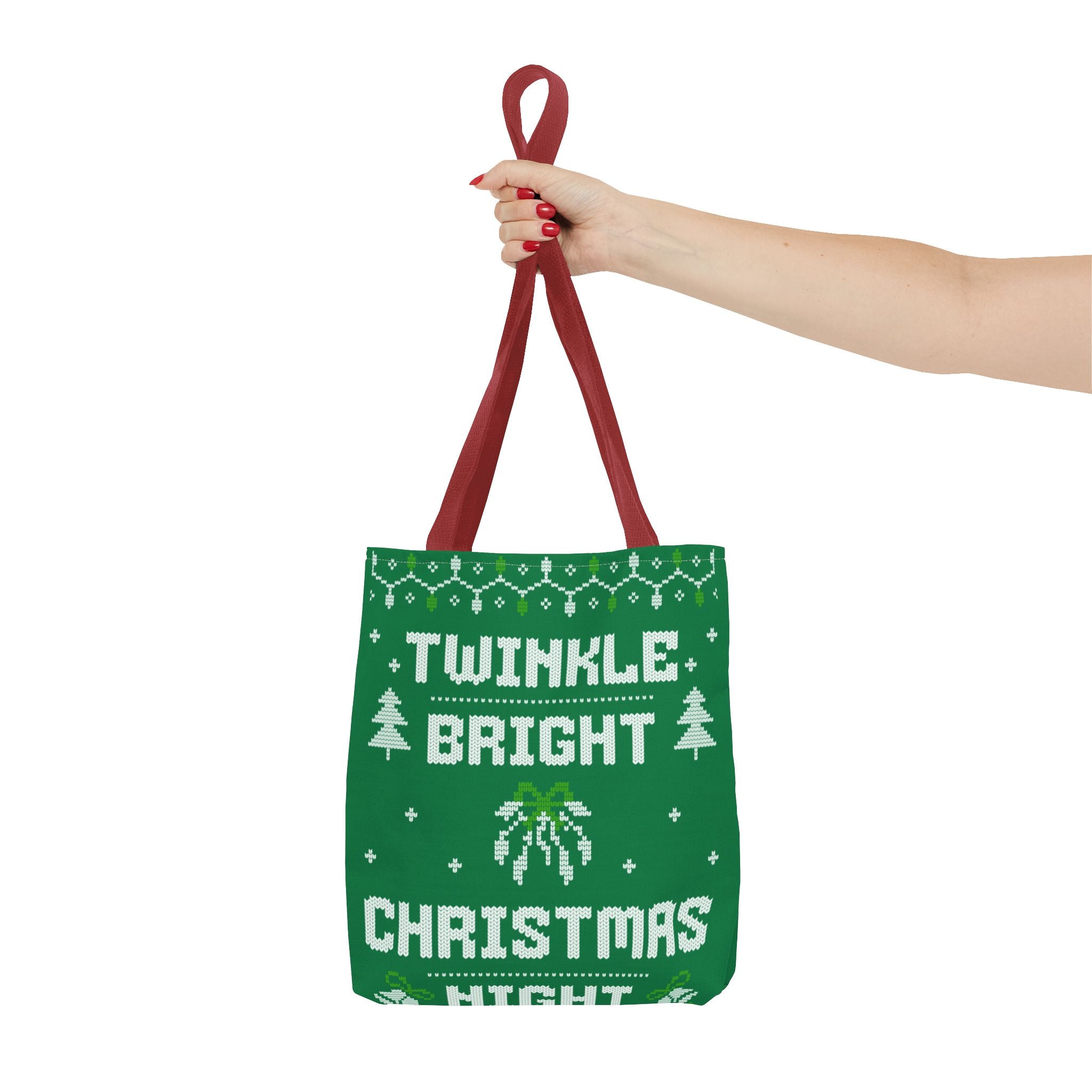Green Christmas Tote Bag, Holiday Shopping Bag, Festive Gift Bag, Twinkle Bright Designs, Eco-Friendly Christmas Decor