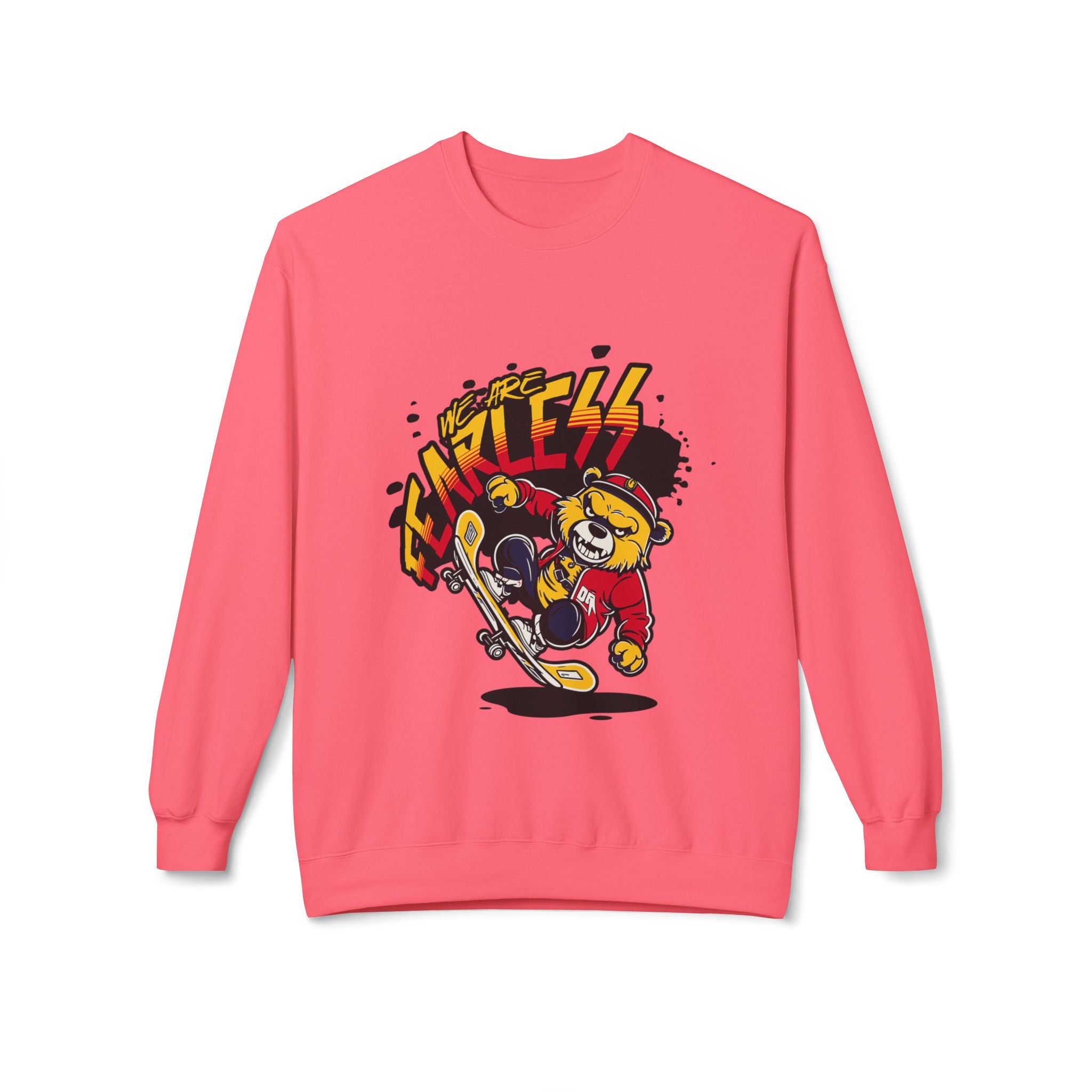 Fearless Skateboard Bear Crewneck Sweatshirt, Cozy Streetwear, Gifts for Skaters, Unisex Fall Fashion, Edgy Graphic Sweatshirt