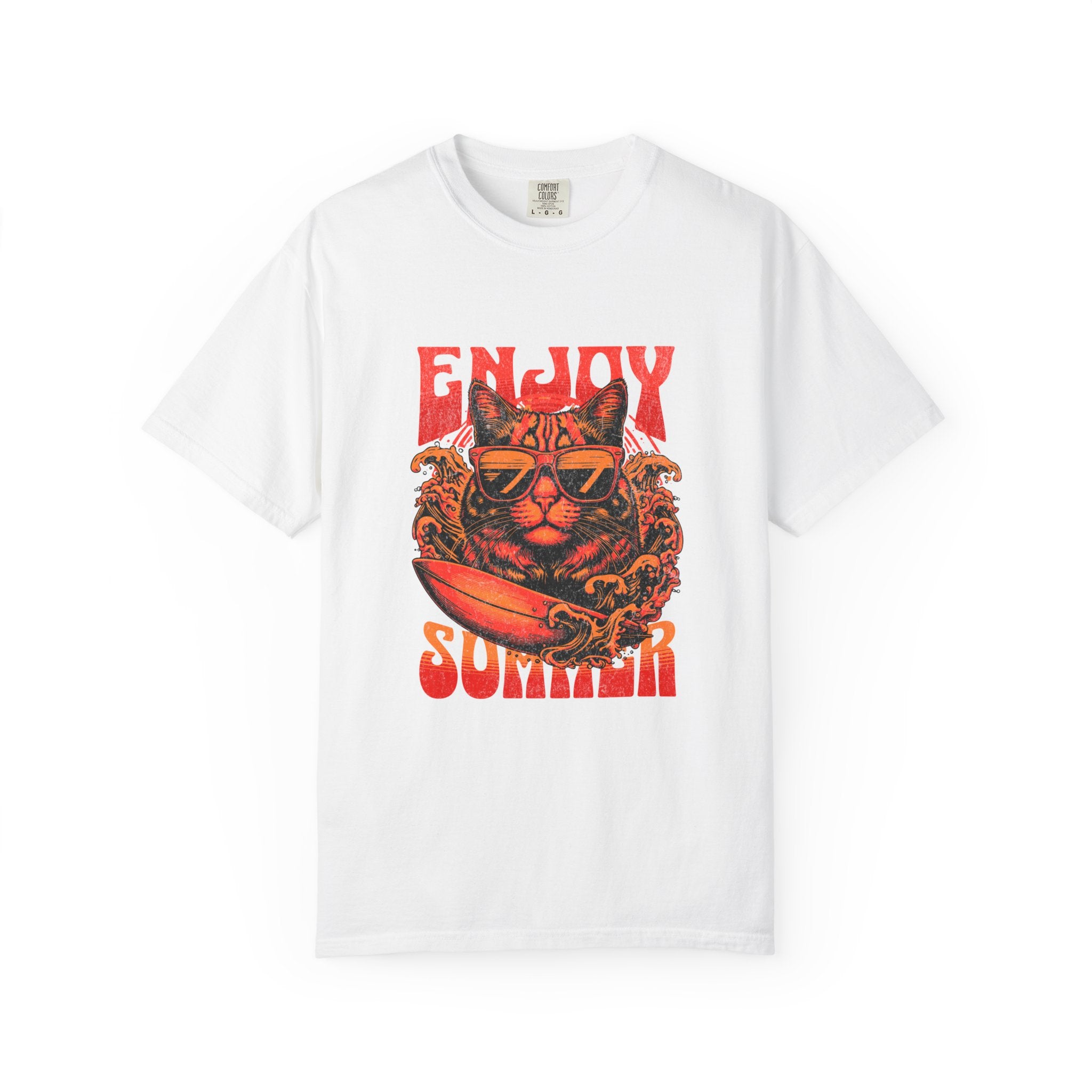 Summer Vibes Cat T-Shirt, Unisex Graphic Tee, Fun Summer Shirt, Cute Cat Apparel, Beachwear, Gift for Cat Lovers