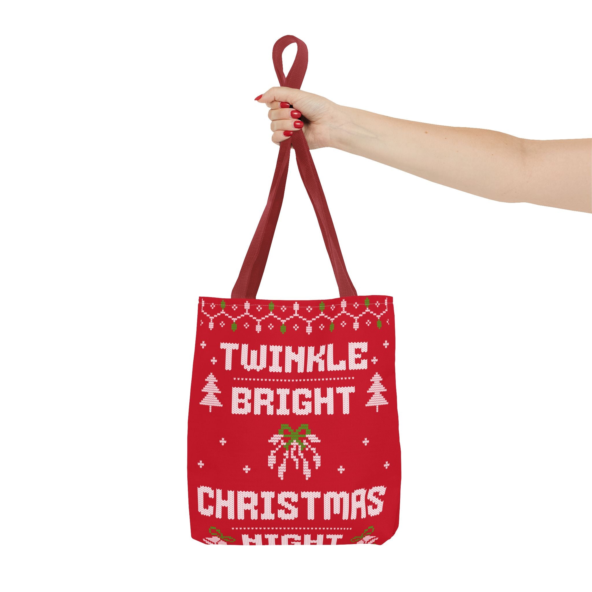 Red Christmas Tote Bag, Holiday Shopping Bag, Festive Gift Bag, Twinkle Bright Designs, Eco-Friendly Christmas Decor