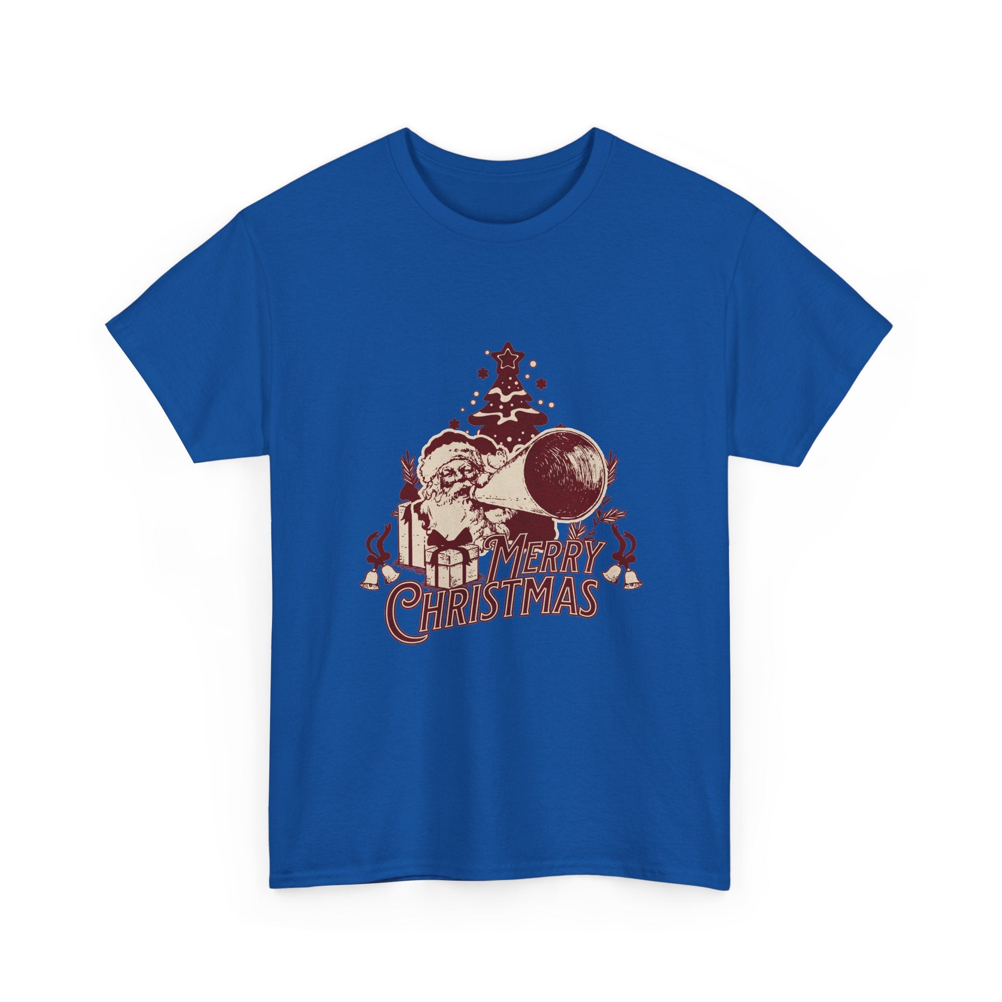 Vintage Megaphone Santa T-Shirt — Retro Christmas Tree Graphic Tee