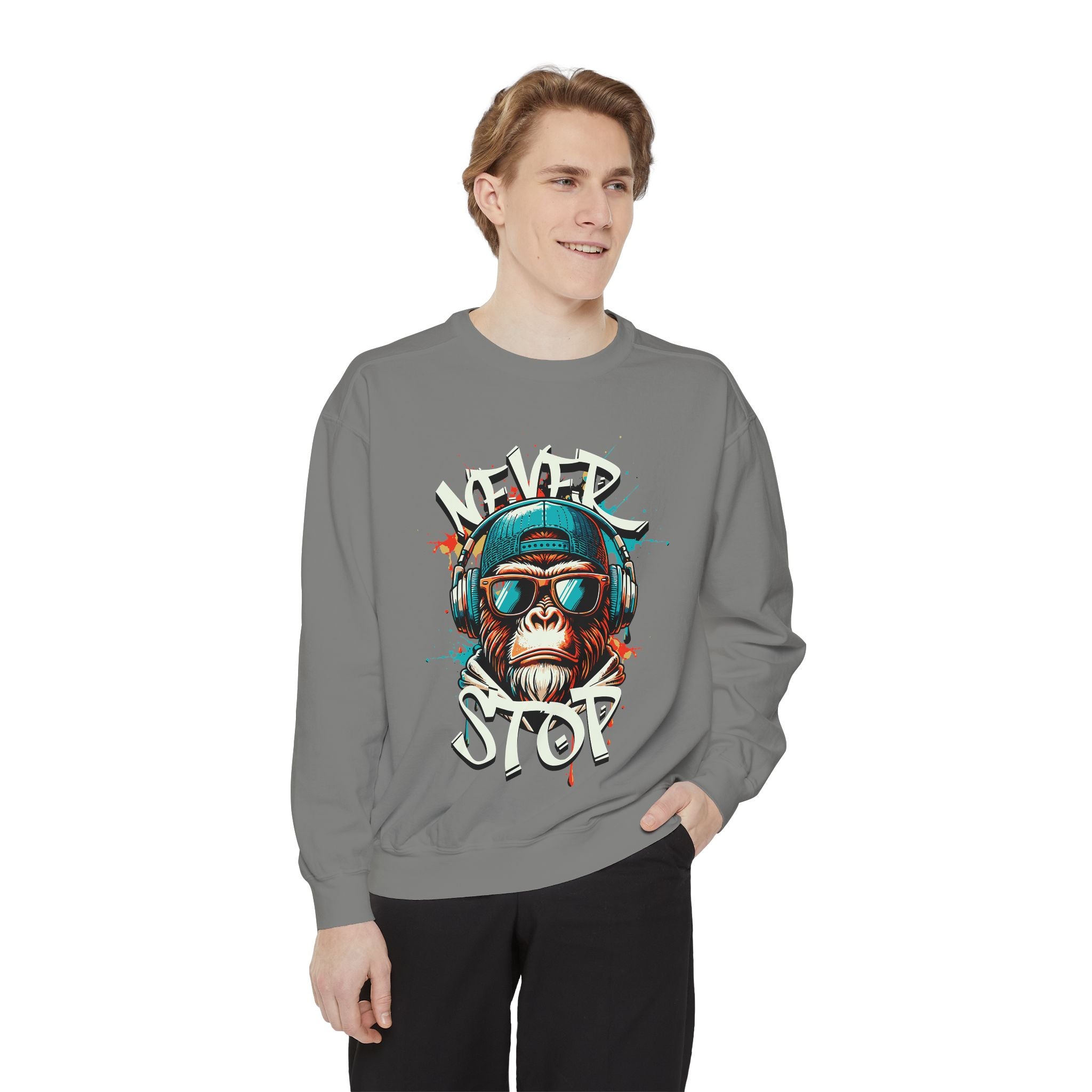 Cool Monkey Graphic Unisex Sweatshirt - Relaxed Fit, Perfect for Casual Outings, Gifts, Music Lovers, Hipster Vibe, Everyday Wear