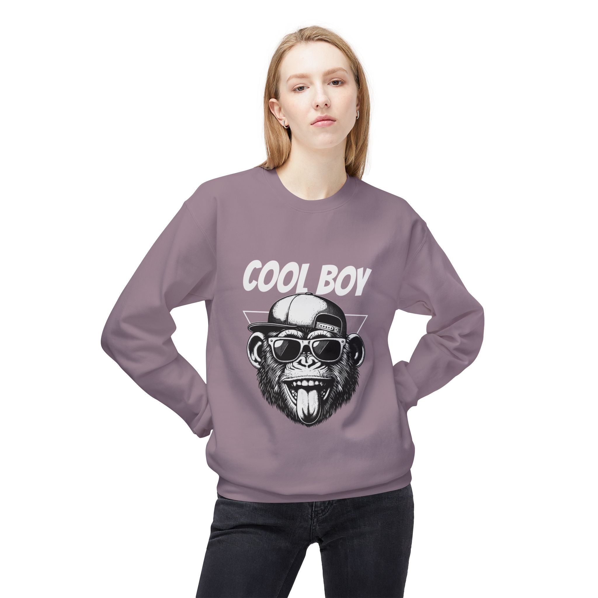 Cool Boy Monkey Sweatshirt, Funny Apparel for Teens, Casual Streetwear, Gift for Birthdays, Unisex Crewneck, Trendy Outfit