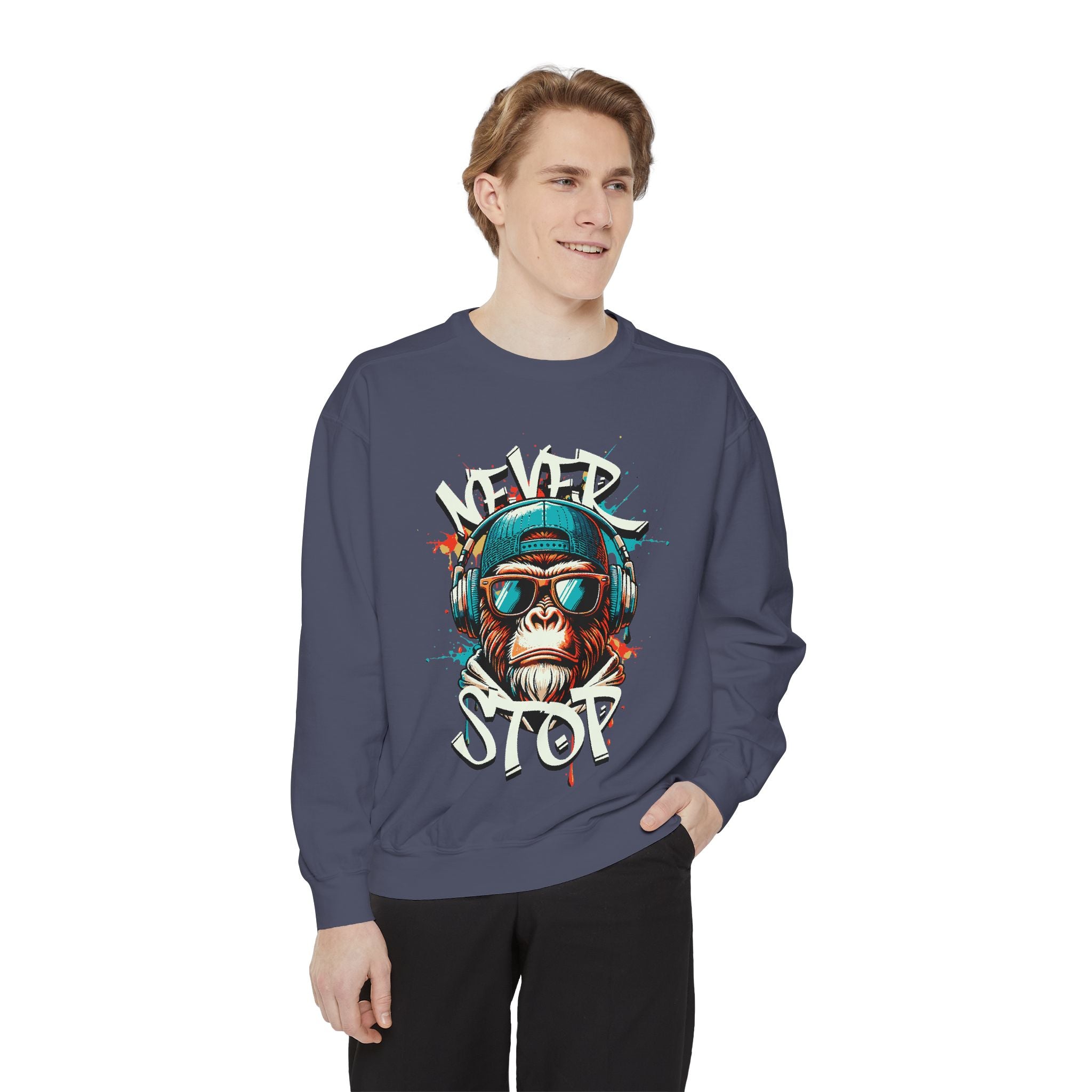 Cool Monkey Graphic Unisex Sweatshirt - Relaxed Fit, Perfect for Casual Outings, Gifts, Music Lovers, Hipster Vibe, Everyday Wear