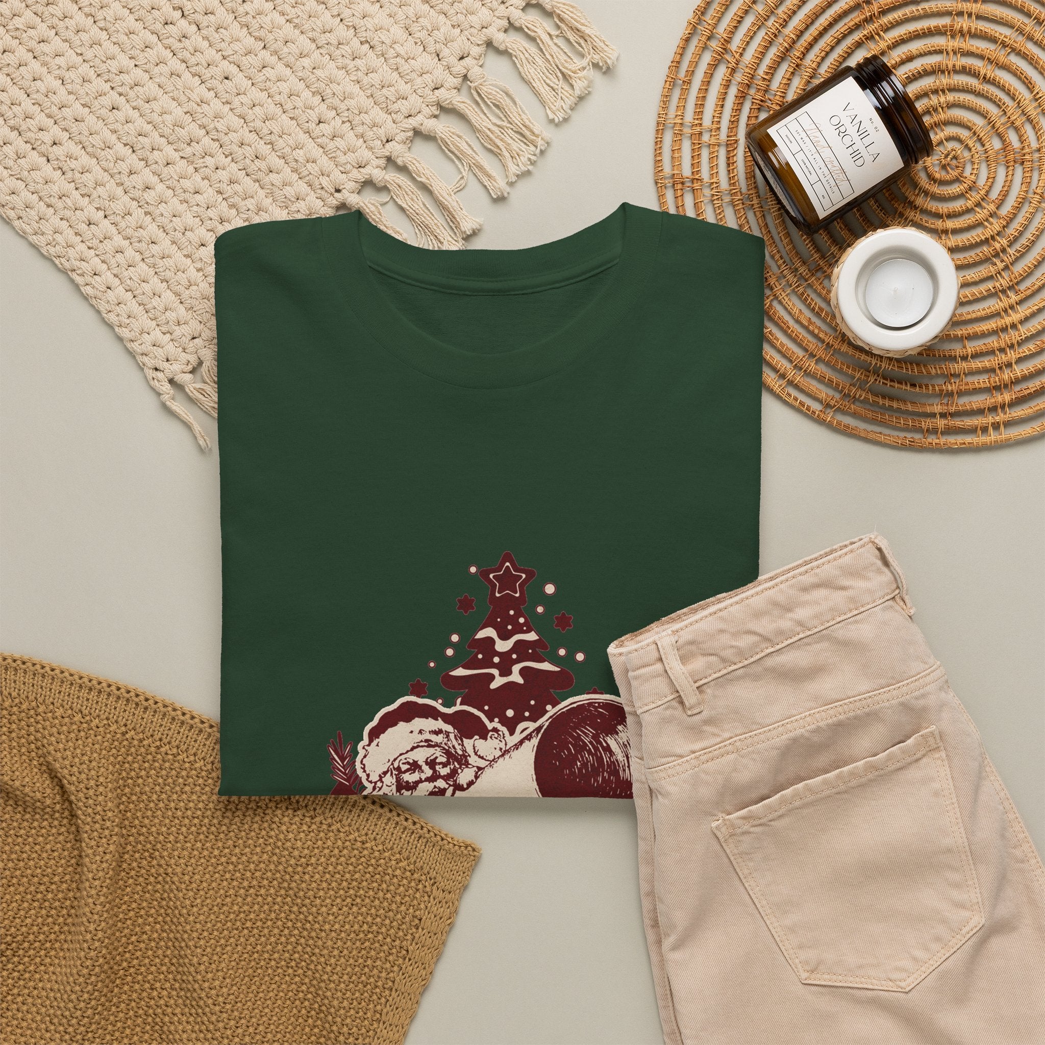 Vintage Megaphone Santa T-Shirt — Retro Christmas Tree Graphic Tee
