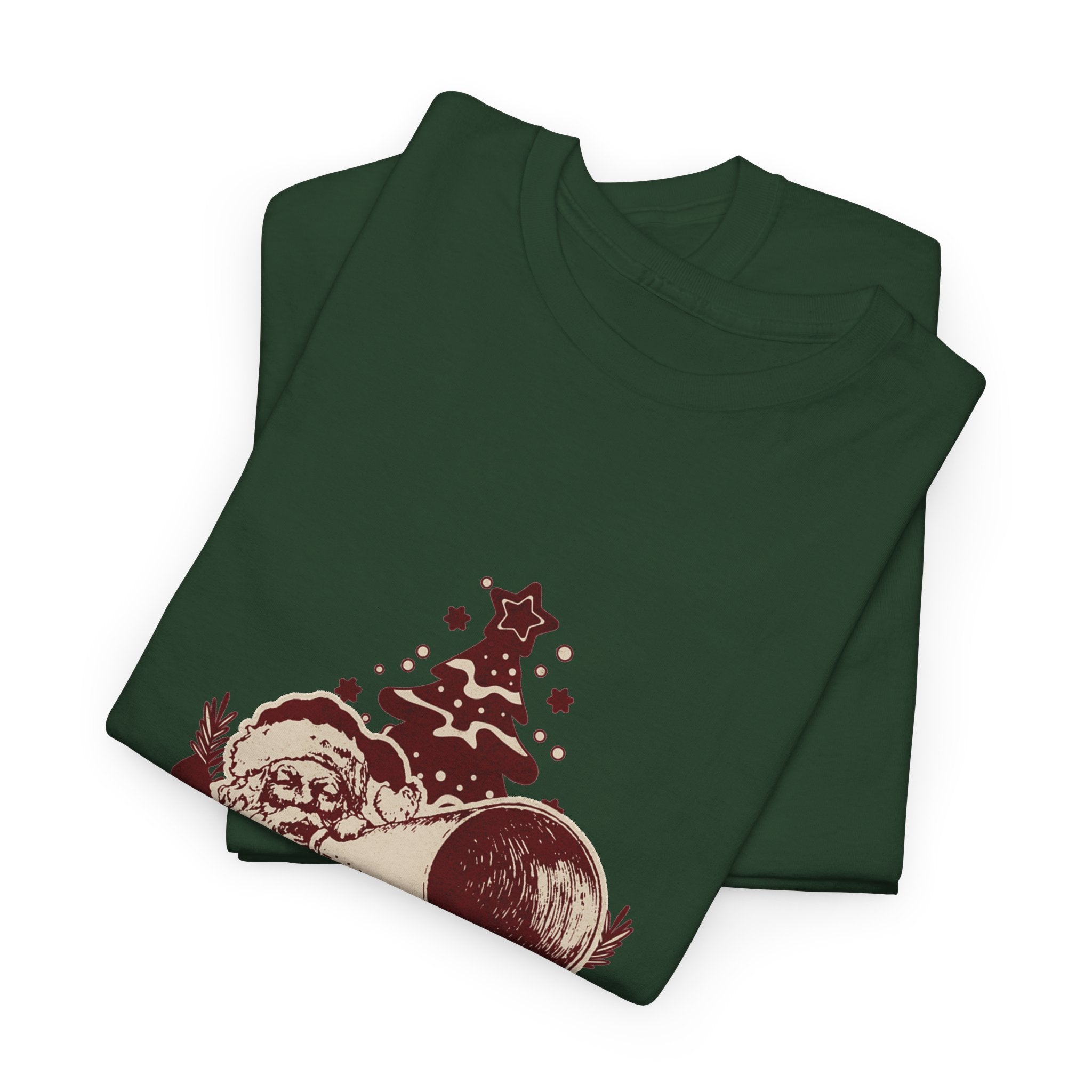 Vintage Megaphone Santa T-Shirt — Retro Christmas Tree Graphic Tee