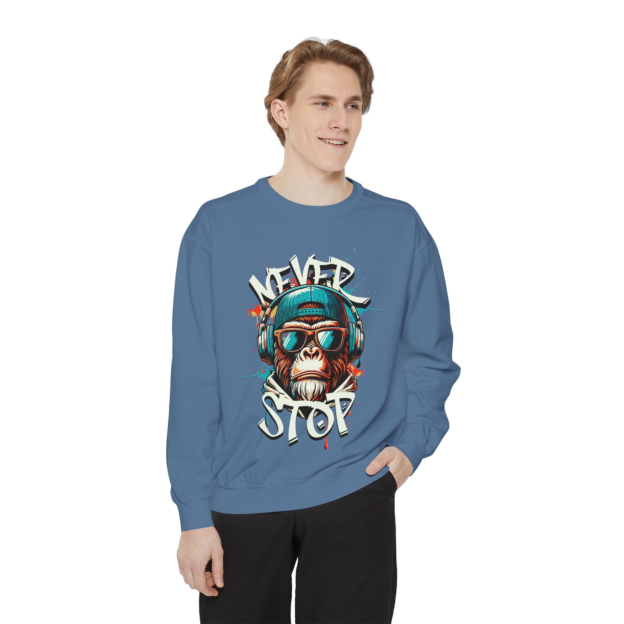 Cool Monkey Graphic Unisex Sweatshirt - Relaxed Fit, Perfect for Casual Outings, Gifts, Music Lovers, Hipster Vibe, Everyday Wear