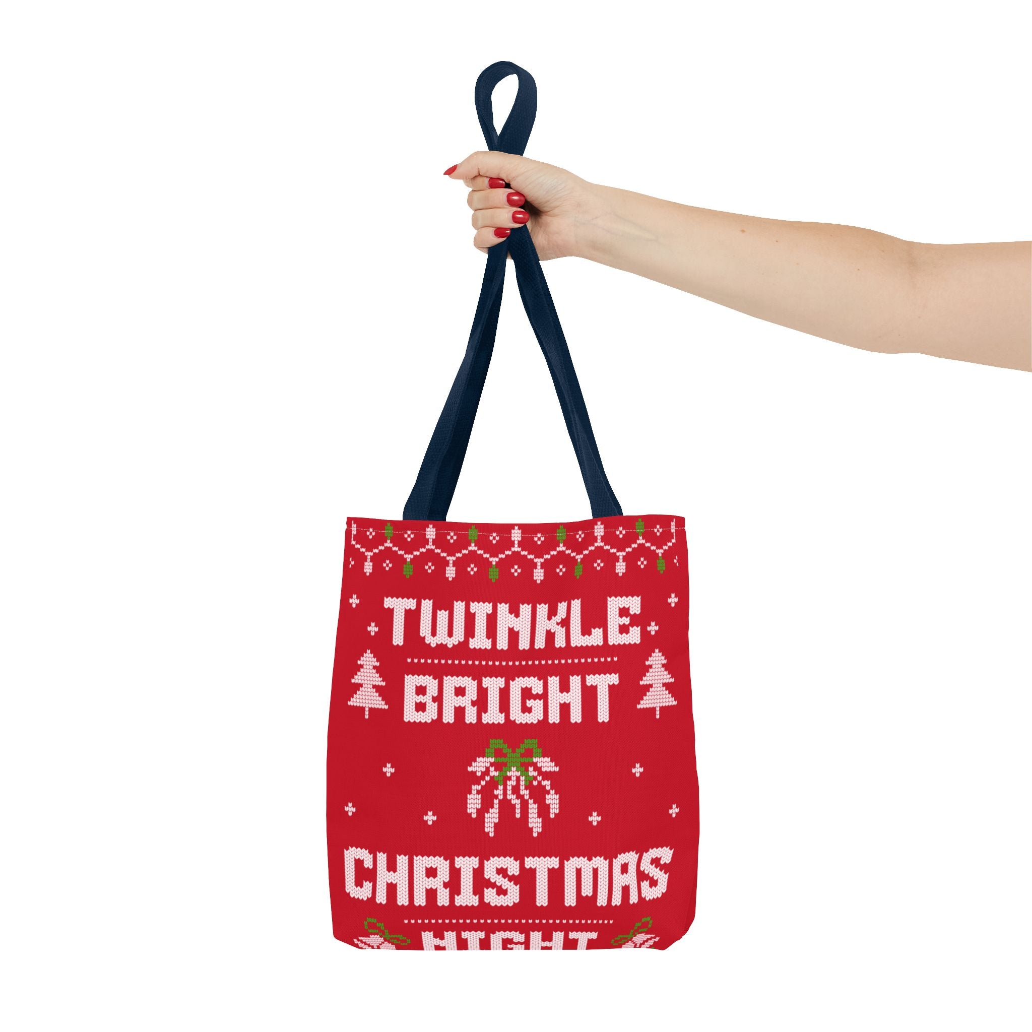 Red Christmas Tote Bag, Holiday Shopping Bag, Festive Gift Bag, Twinkle Bright Designs, Eco-Friendly Christmas Decor