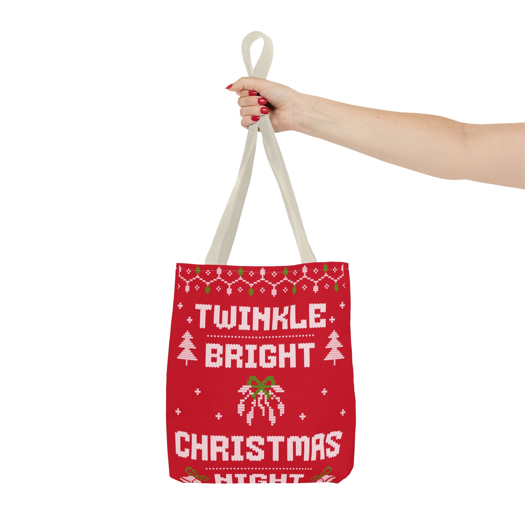 Red Christmas Tote Bag, Holiday Shopping Bag, Festive Gift Bag, Twinkle Bright Designs, Eco-Friendly Christmas Decor
