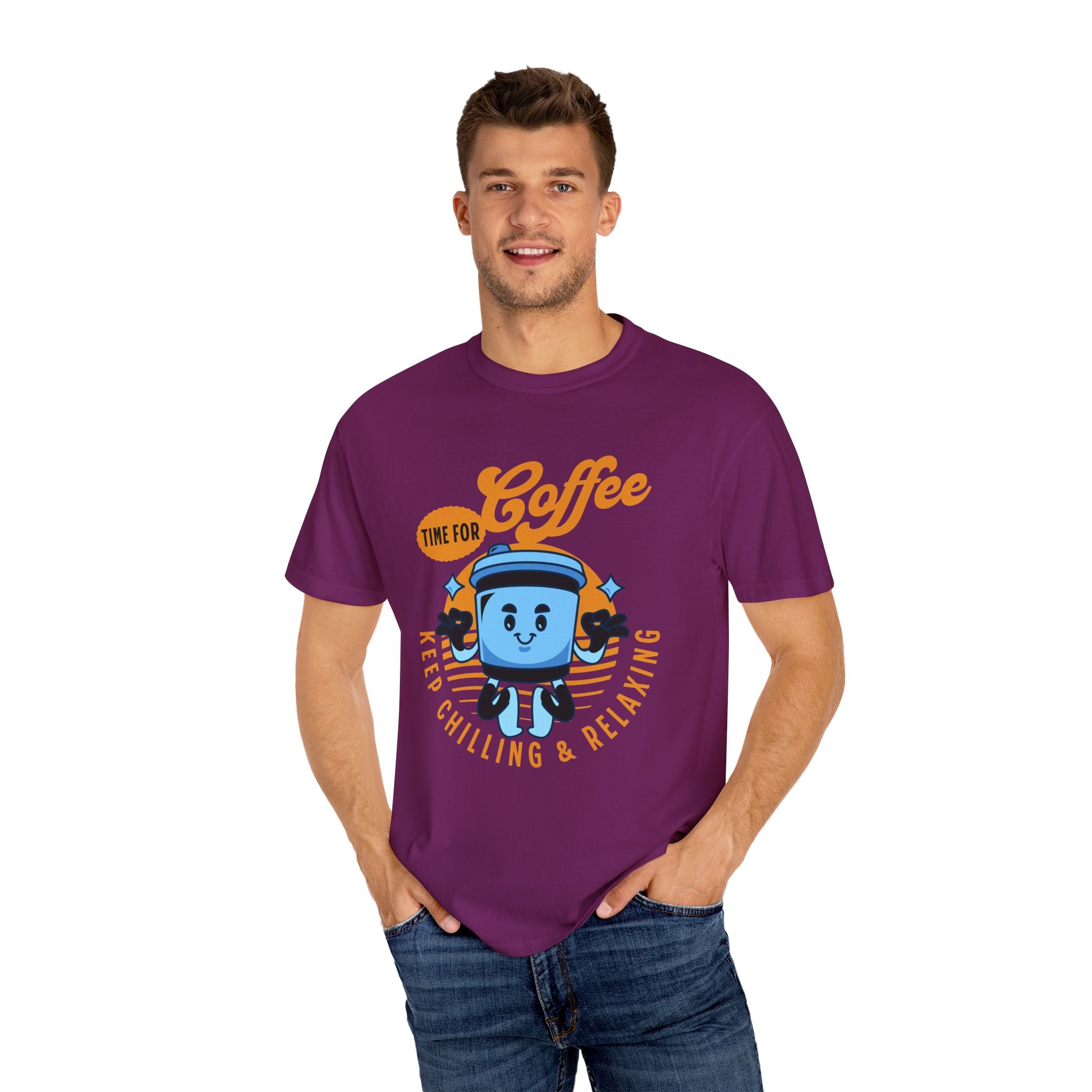 Coffee Lover's Unisex Sonhco T-shirt - Time For Coffee Keep Chilling and Relaxing