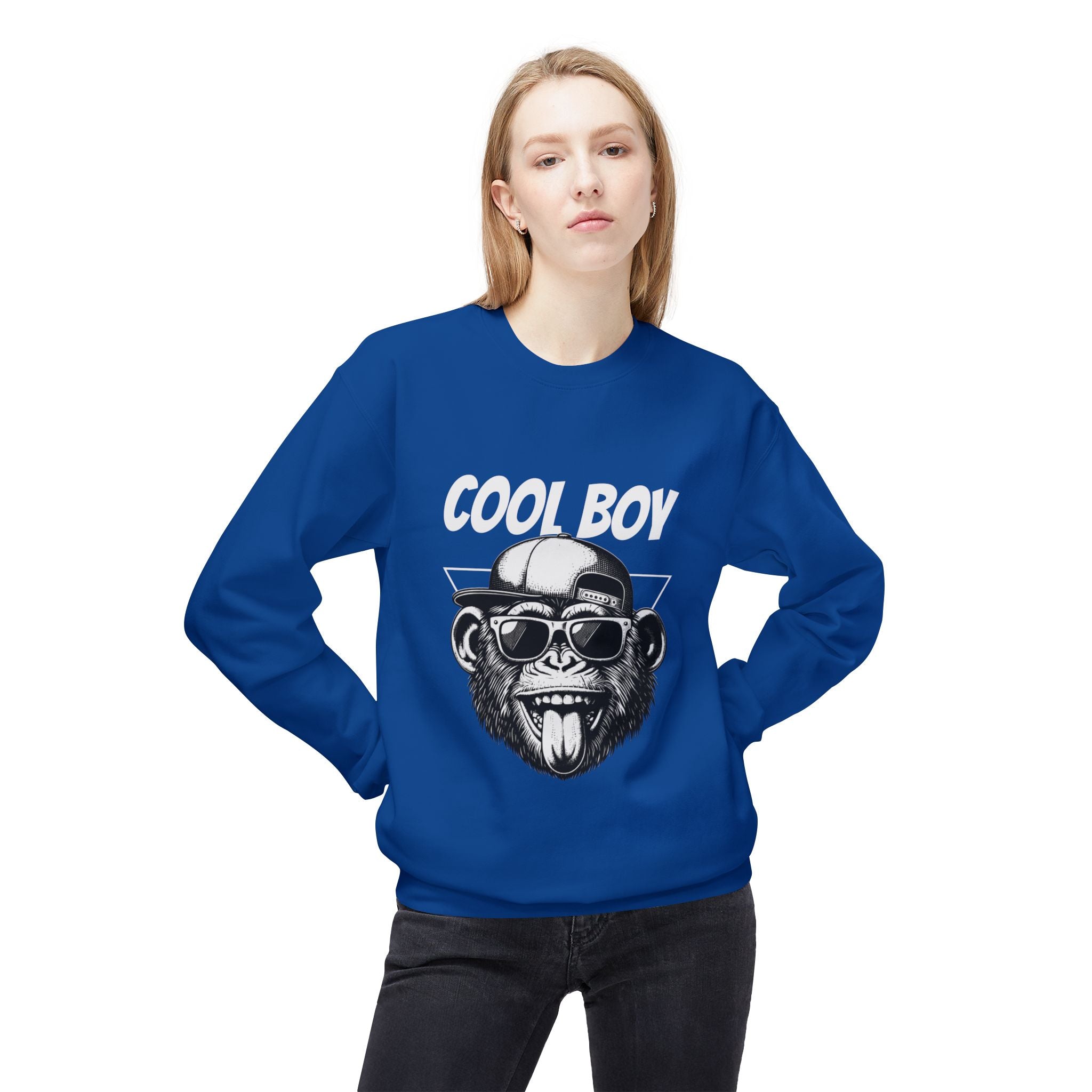 Cool Boy Monkey Sweatshirt, Funny Apparel for Teens, Casual Streetwear, Gift for Birthdays, Unisex Crewneck, Trendy Outfit