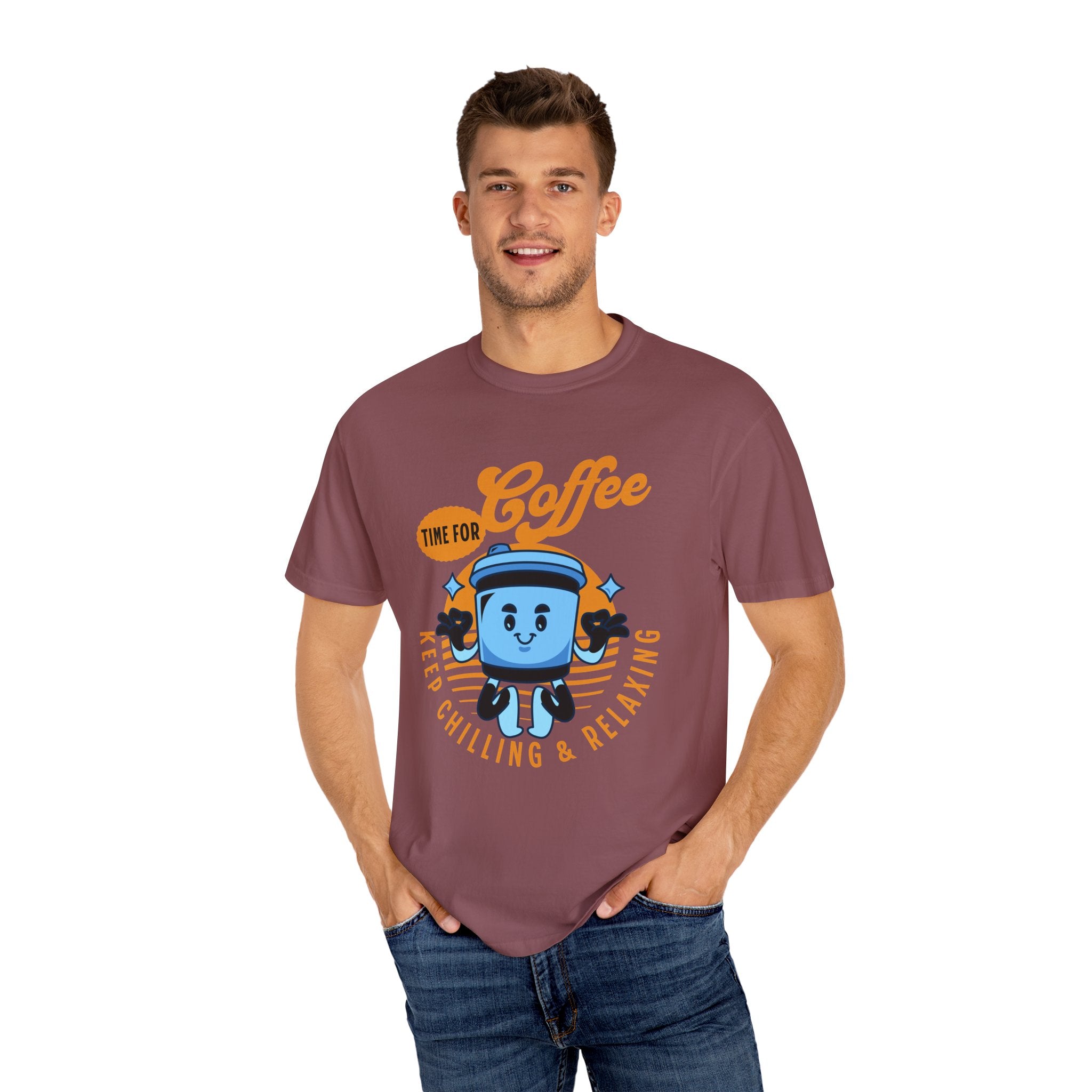 Coffee Lover's Unisex Sonhco T-shirt - Time For Coffee Keep Chilling and Relaxing