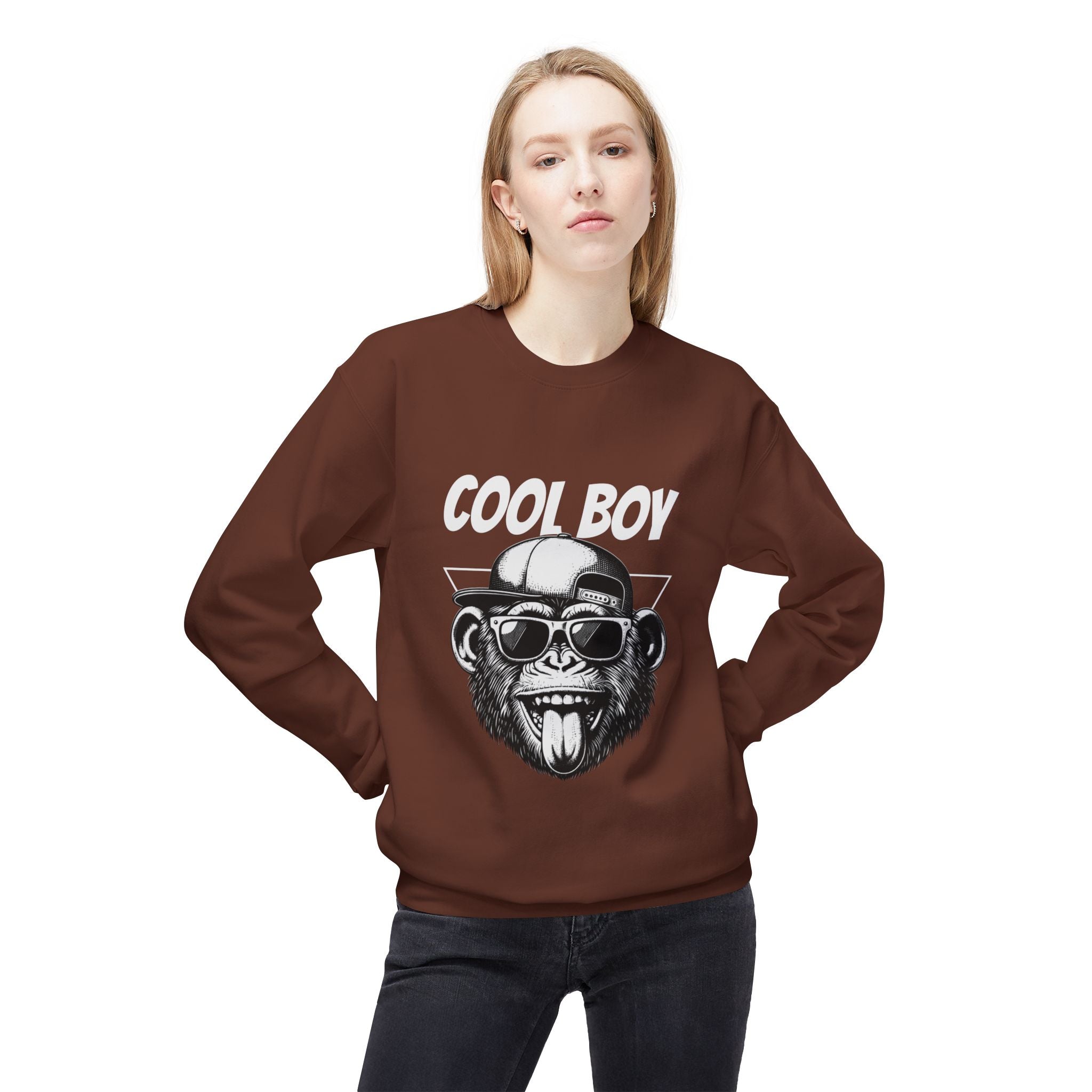 Cool Boy Monkey Sweatshirt, Funny Apparel for Teens, Casual Streetwear, Gift for Birthdays, Unisex Crewneck, Trendy Outfit