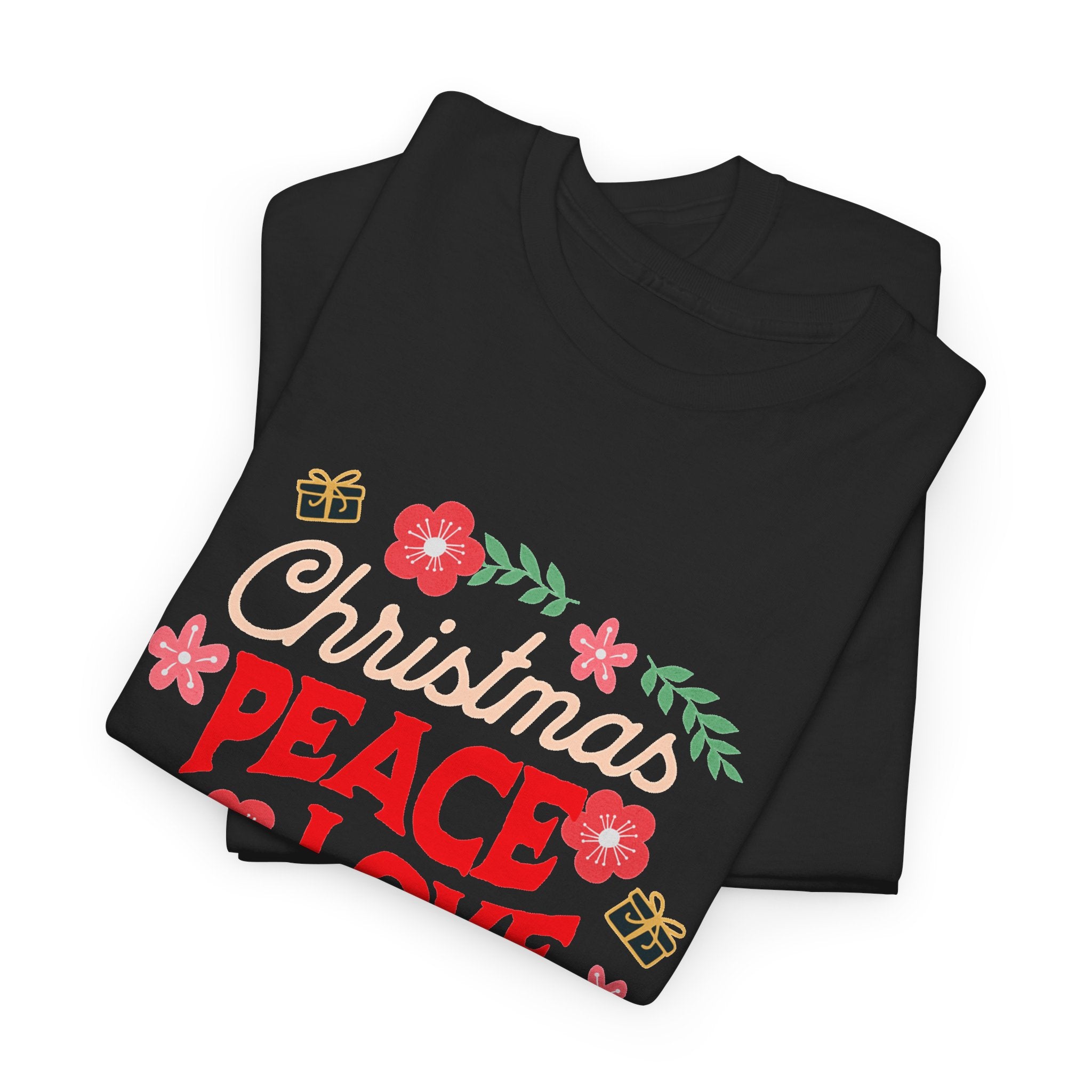 Christmas Peace & Love Holiday T-Shirt — Festive Floral Christmas Graphic Tee