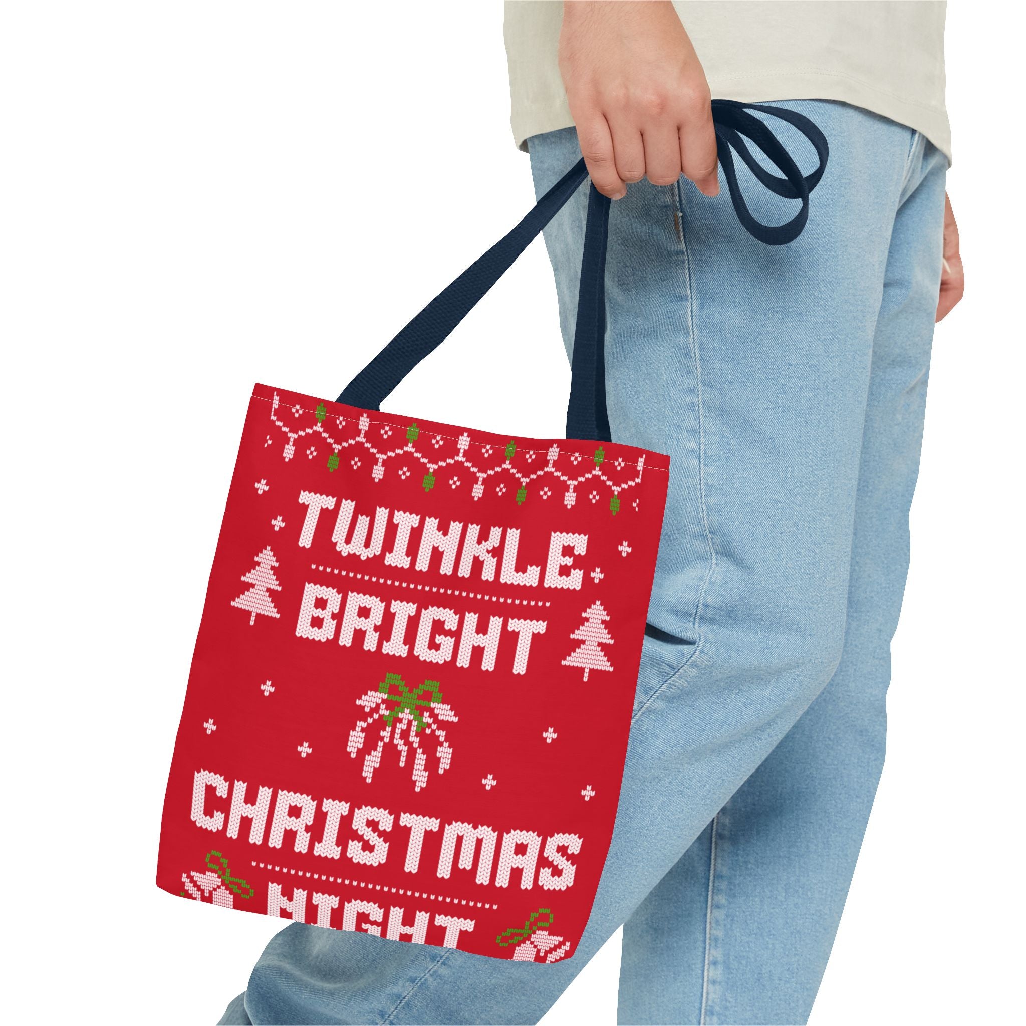 Red Christmas Tote Bag, Holiday Shopping Bag, Festive Gift Bag, Twinkle Bright Designs, Eco-Friendly Christmas Decor