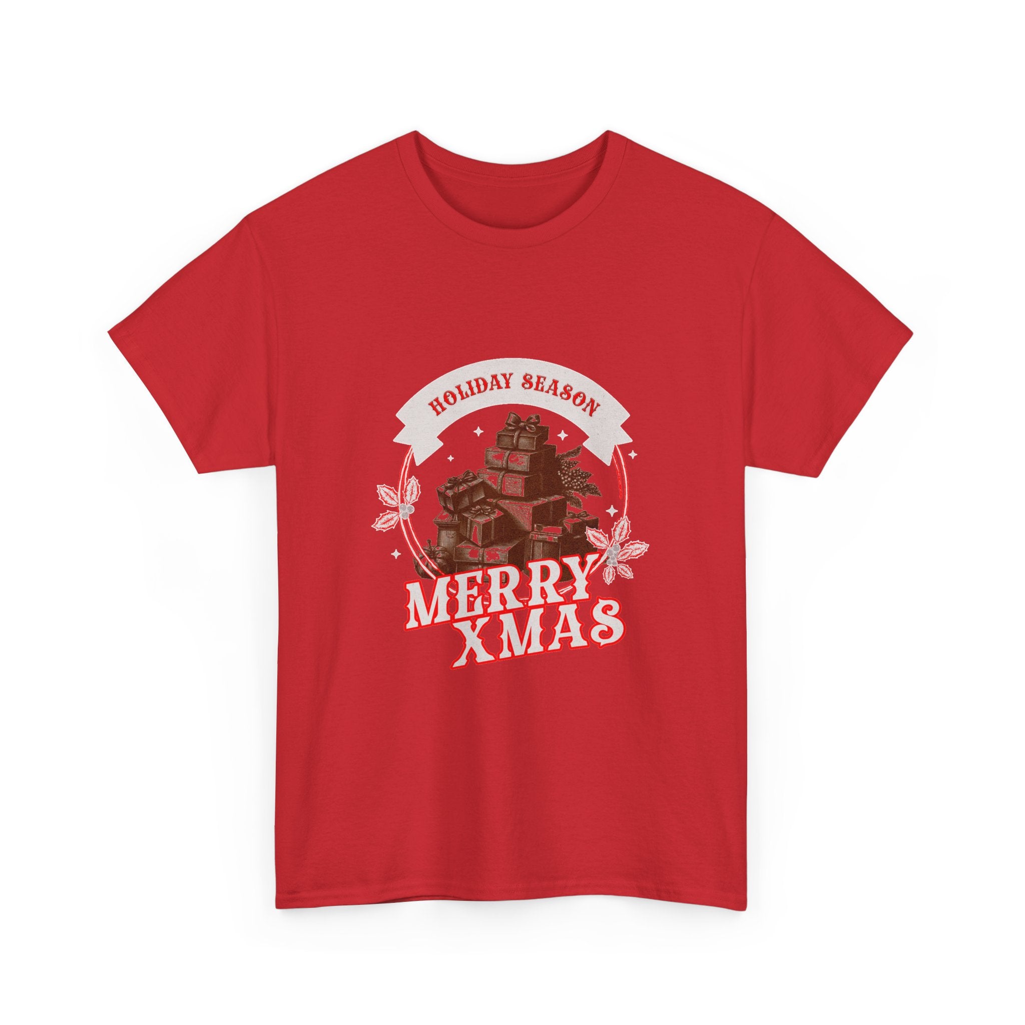 Merry Xmas Holiday Season T-Shirt — Vintage Christmas Gift Stack Graphic Tee