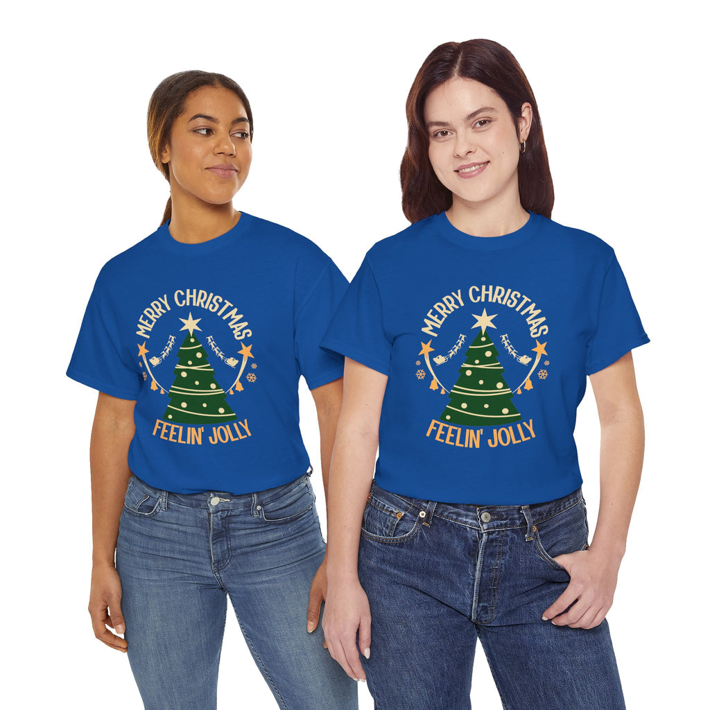 Feelin Jolly Christmas Shirt, Retro Christmas Tree Tee, Merry Christmas Graphic T-Shirt, Vintage Holiday Gift