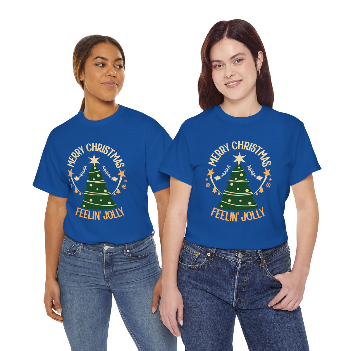 Feelin Jolly Christmas Shirt, Retro Christmas Tree Tee, Merry Christmas Graphic T-Shirt, Vintage Holiday Gift