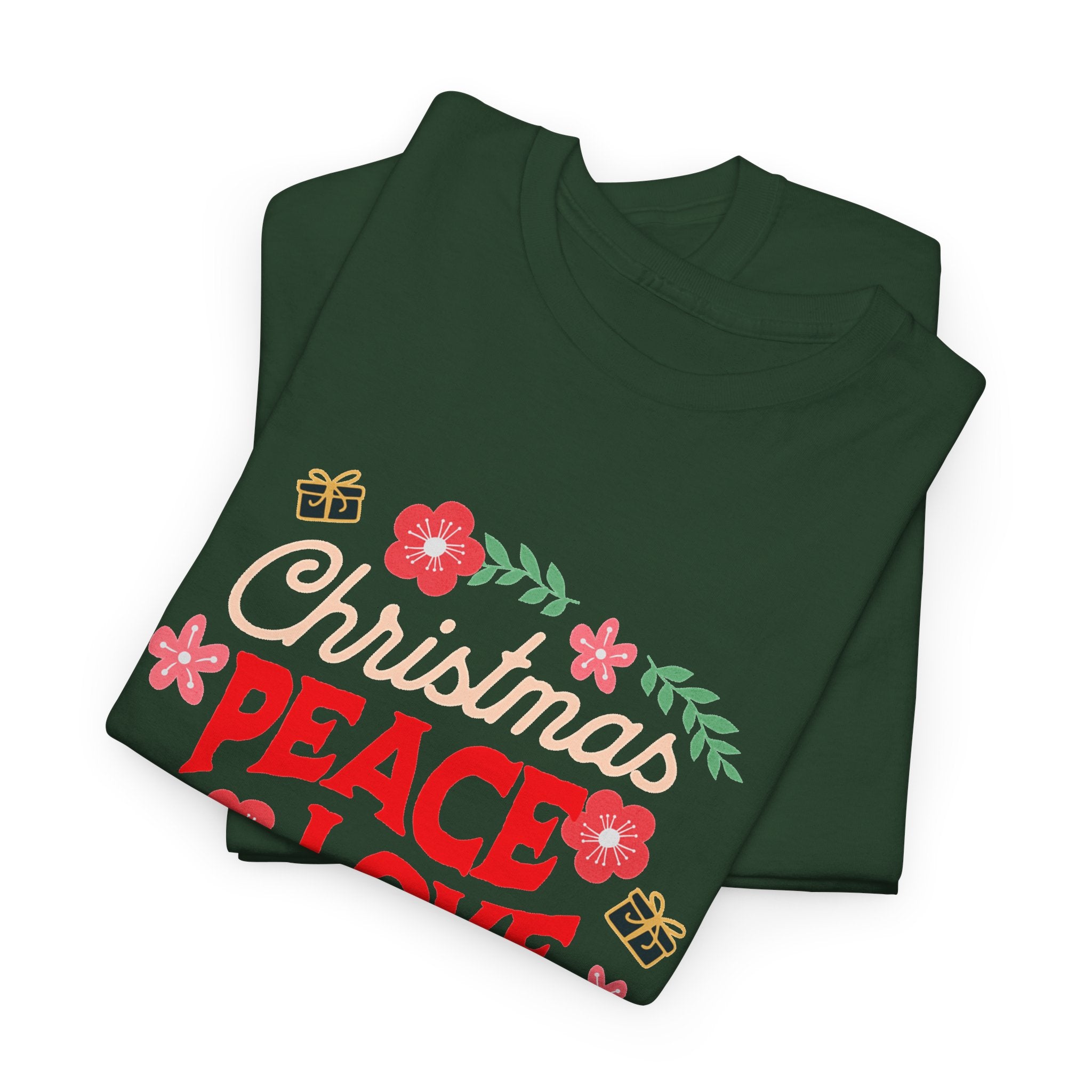 Christmas Peace & Love Holiday T-Shirt — Festive Floral Christmas Graphic Tee