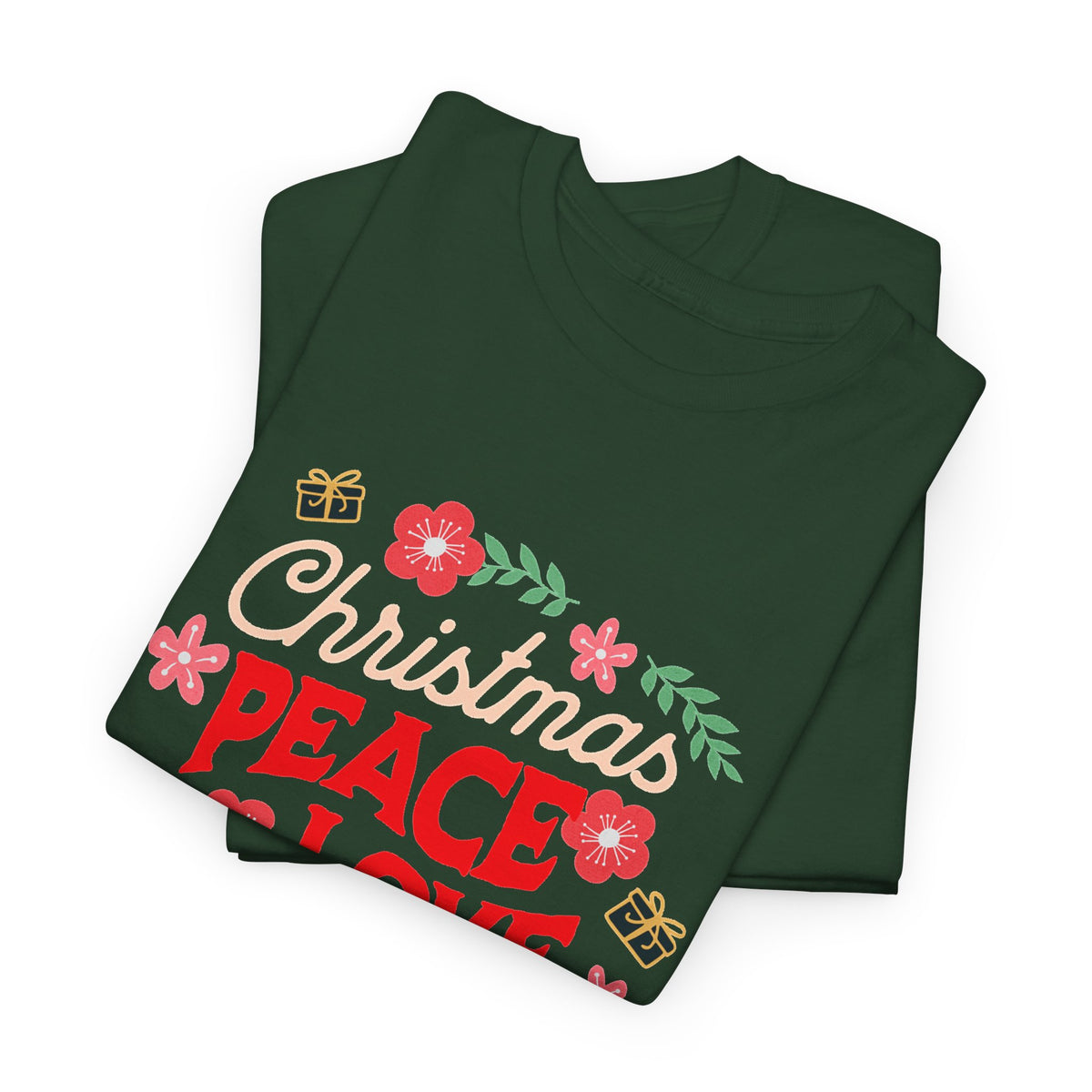 Christmas Peace & Love Holiday T-Shirt — Festive Floral Christmas Graphic Tee