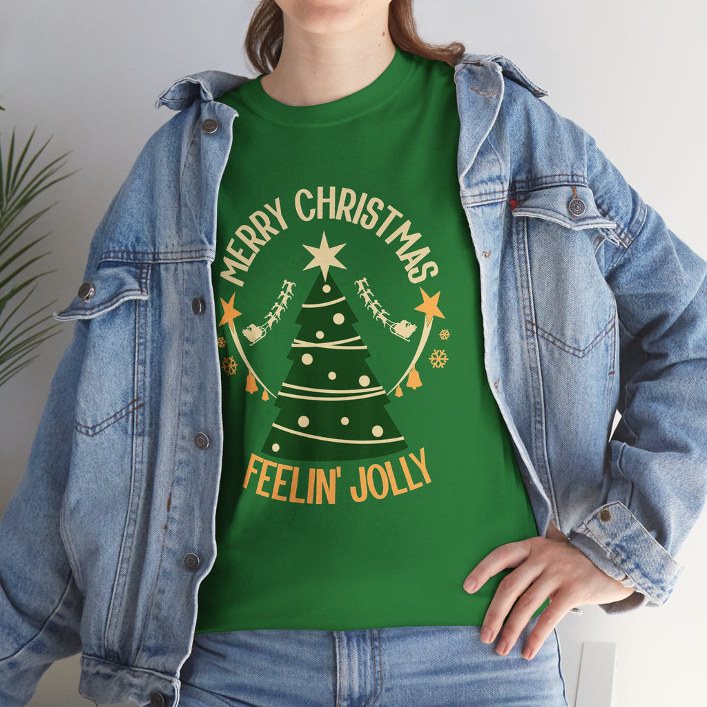 Feelin Jolly Christmas Shirt, Retro Christmas Tree Tee, Merry Christmas Graphic T-Shirt, Vintage Holiday Gift