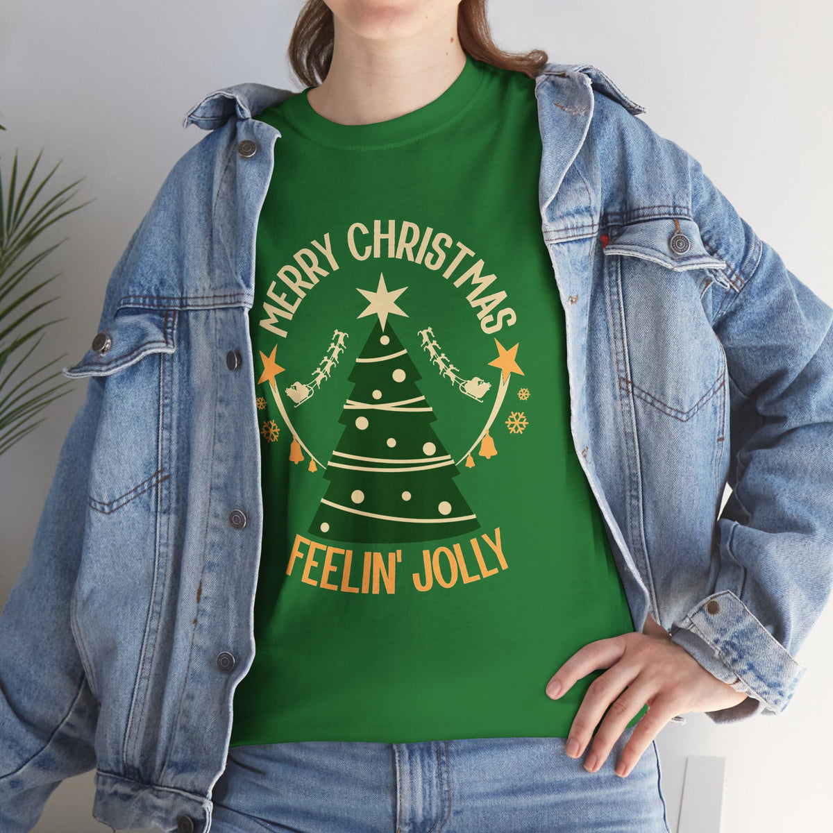 Feelin Jolly Christmas Shirt, Retro Christmas Tree Tee, Merry Christmas Graphic T-Shirt, Vintage Holiday Gift