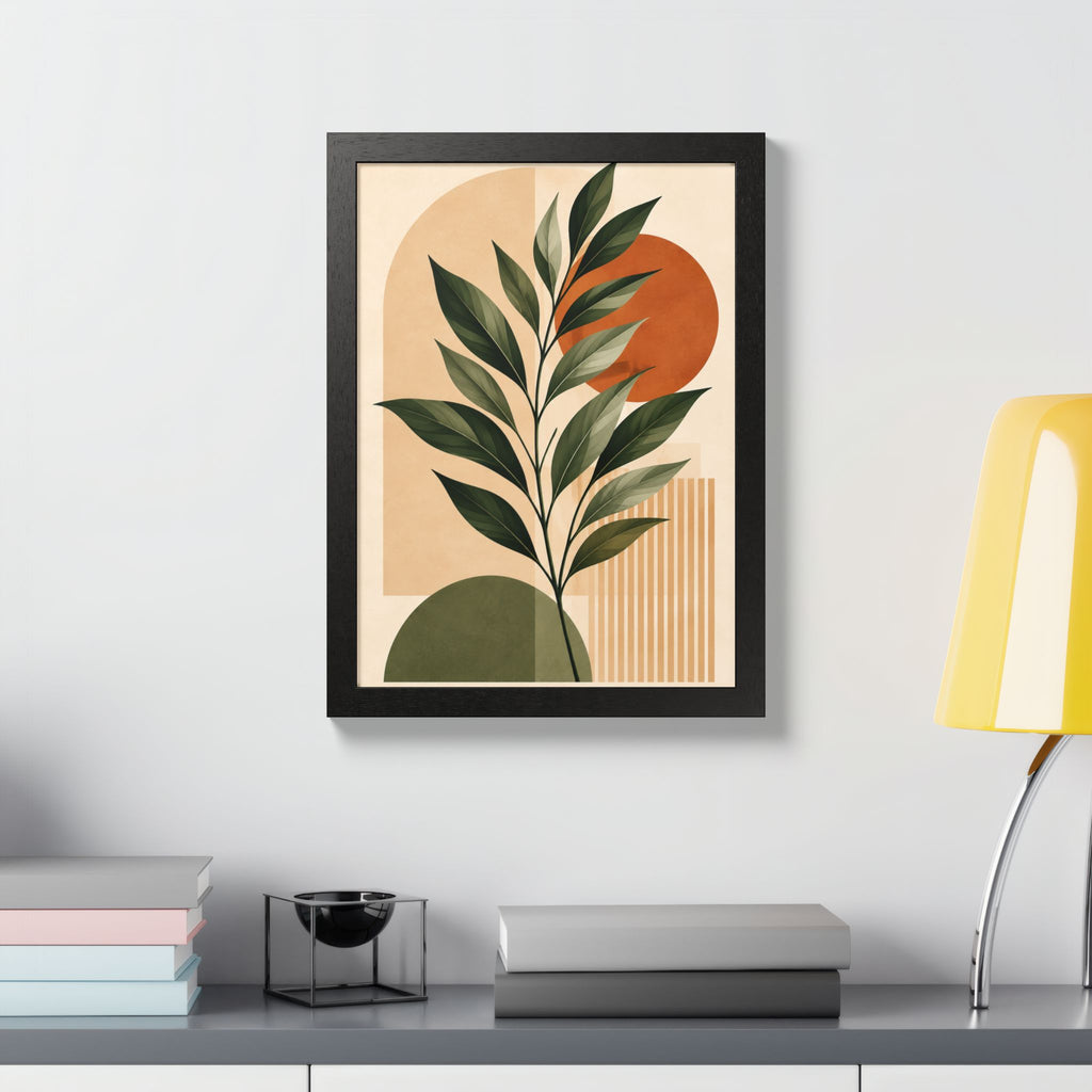 Minimalist Botanical Framed Wall Art, Olive Green Terracotta Print, Modern Boho Home Decor, Neutral Wall Art