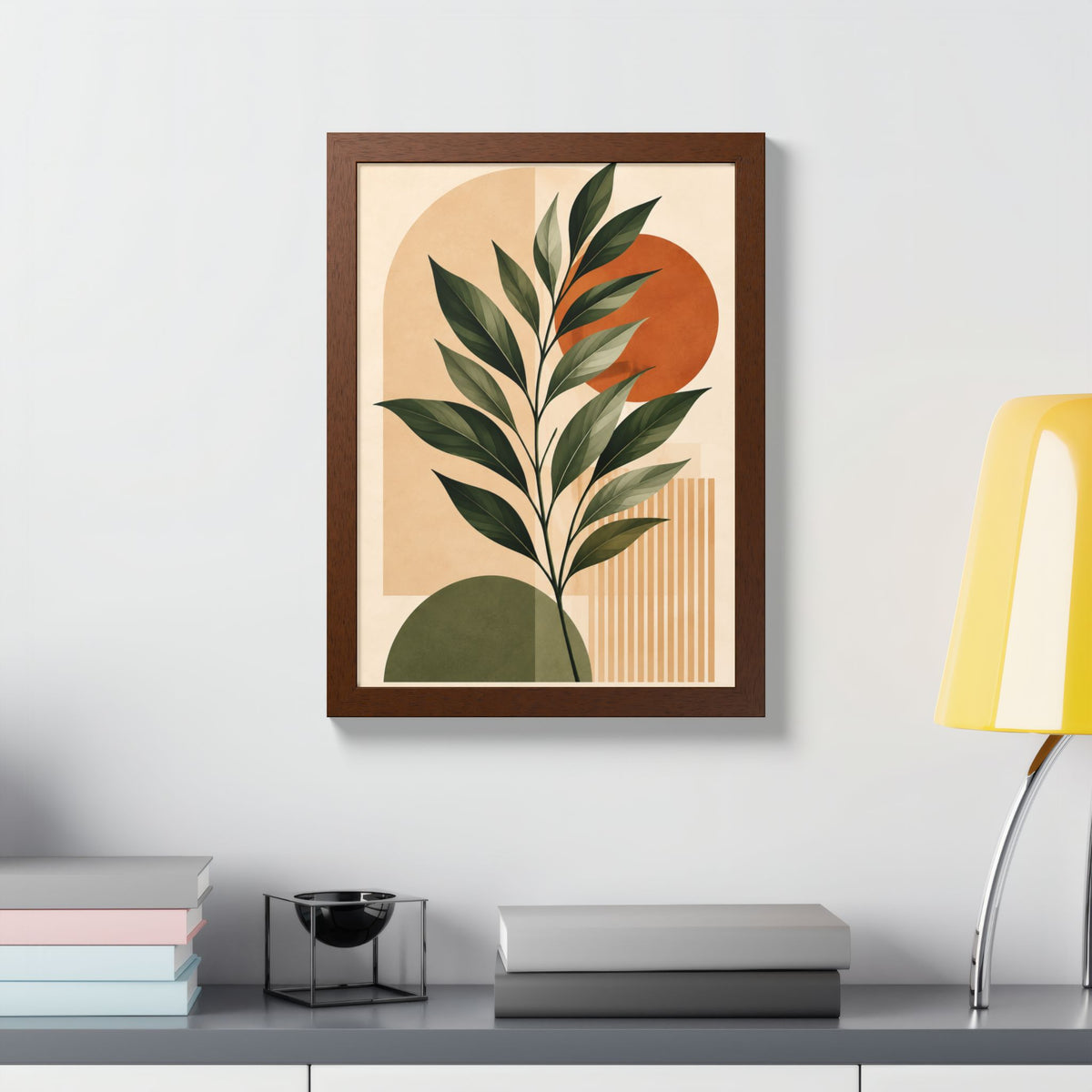 Minimalist Botanical Framed Wall Art, Olive Green Terracotta Print, Modern Boho Home Decor, Neutral Wall Art