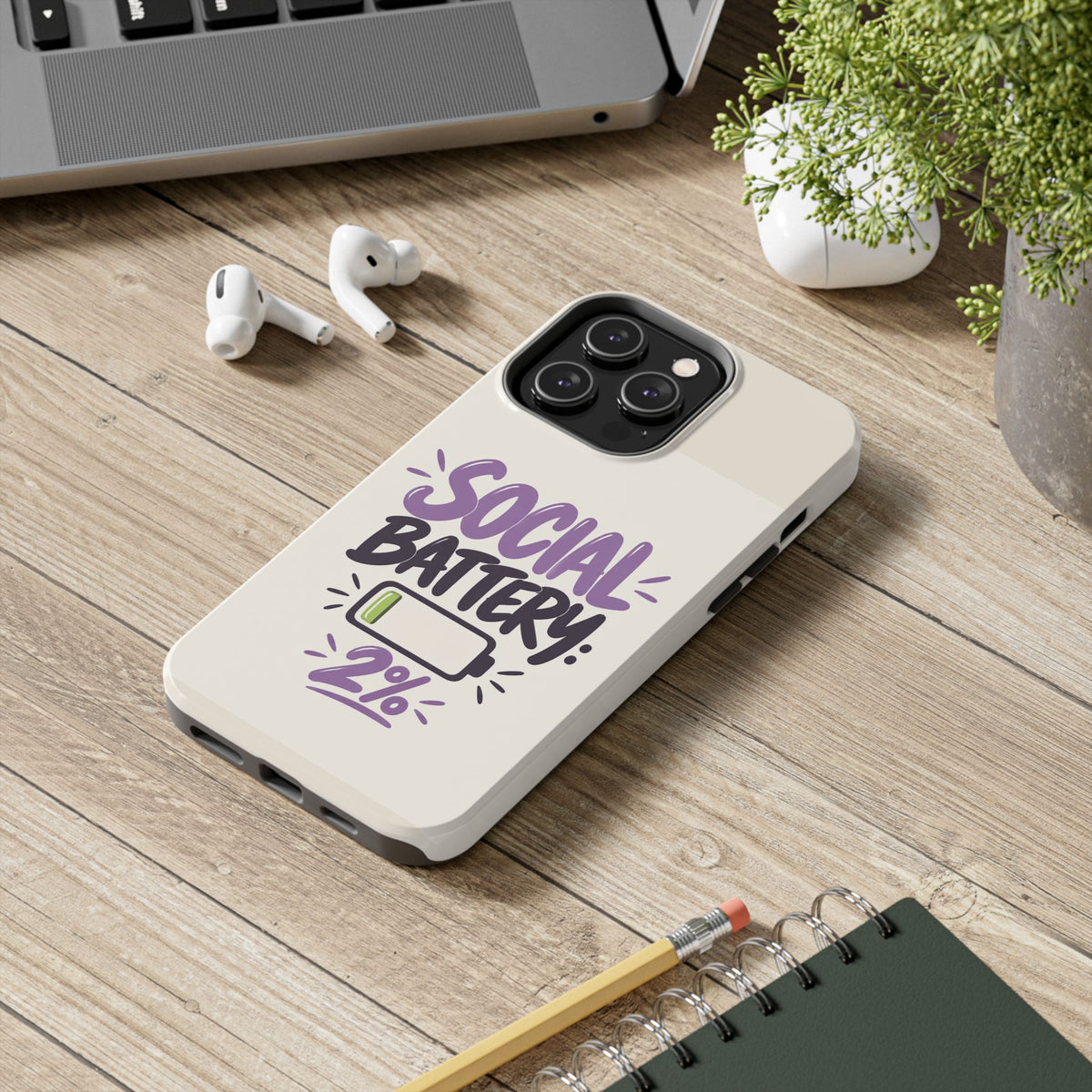 Social Battery: 2% — Funny Introvert Tough Phone Case