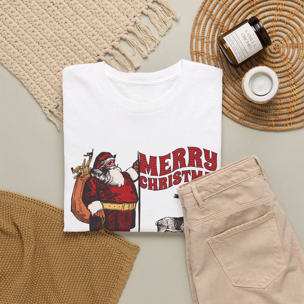 Vintage Santa Christmas Shirt, Retro Santa and Reindeer Tee, Old Fashioned Christmas Graphic T-Shirt, Nostalgic Holiday Gift